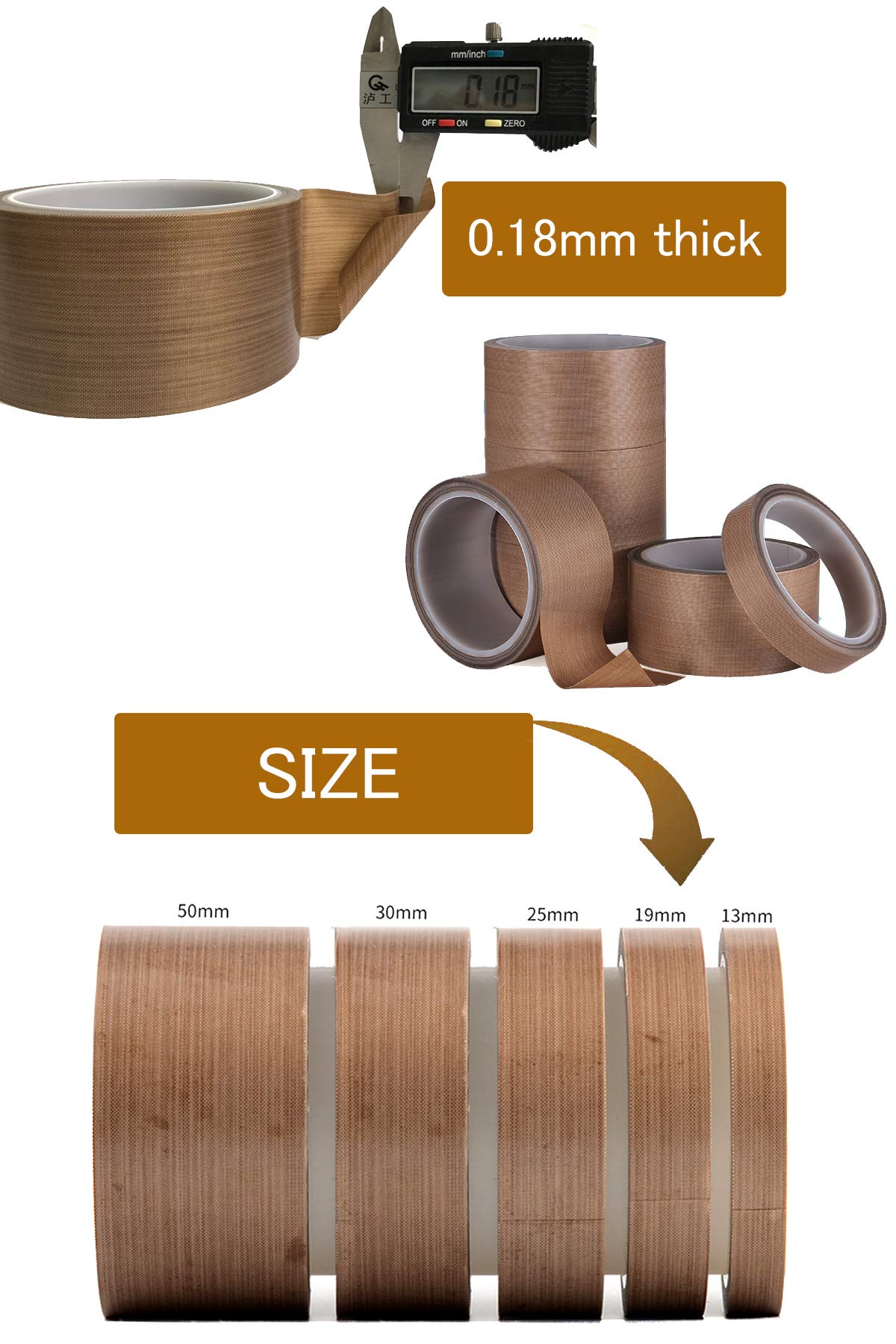 DY.2ten Cinta Telfon de fibra de vidrio recubierta de PTFE, 50mm x 10m, cinta de alta temperatura,Cinta transportadora mecánica de secado, Cinta de teflón para máquina selladora al vacío