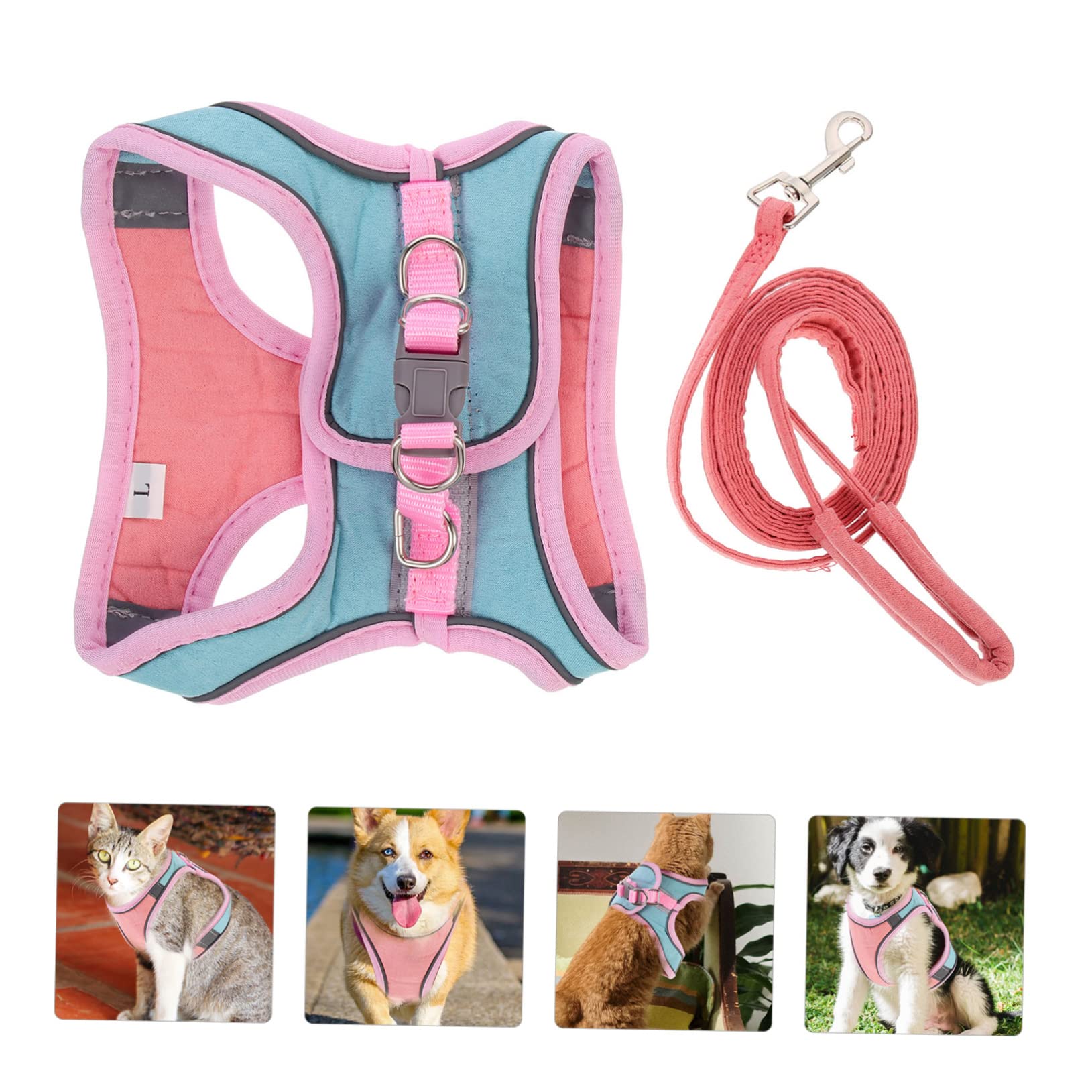 Happyyami 4 Ensembles Harnais pour Animaux de Compagnie Gilet de Tenue de Harnais de Marche pour Animaux de Compagnie Laisse Chat extérieur Ensemble Laisse Chat débardeurs Protection