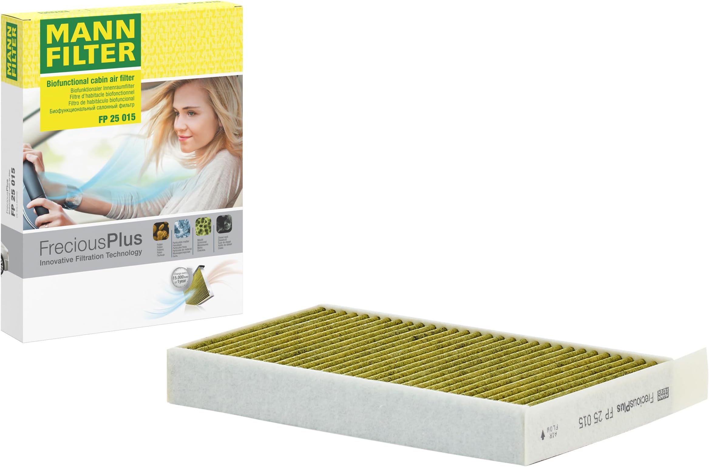 MANN-FILTER FP 25 015 Cabin Air Filter - FreciousPlus Biofunctional Pollen Filter - for Cars + Transporters