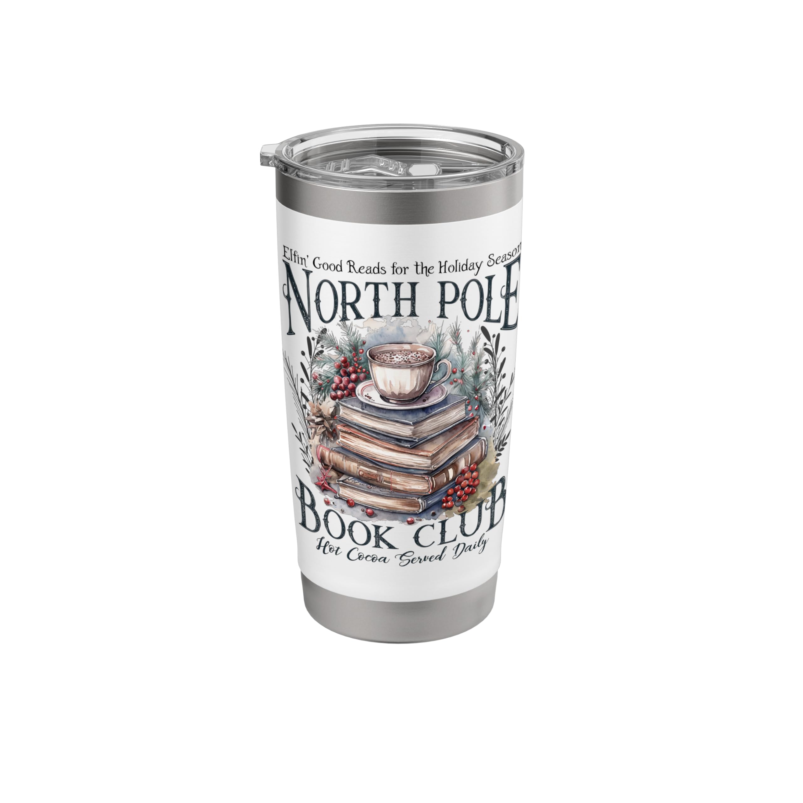North Pole Book Club Elfin' Good Reads Vintage Christmas Stainless Steel Insulated Tumbler