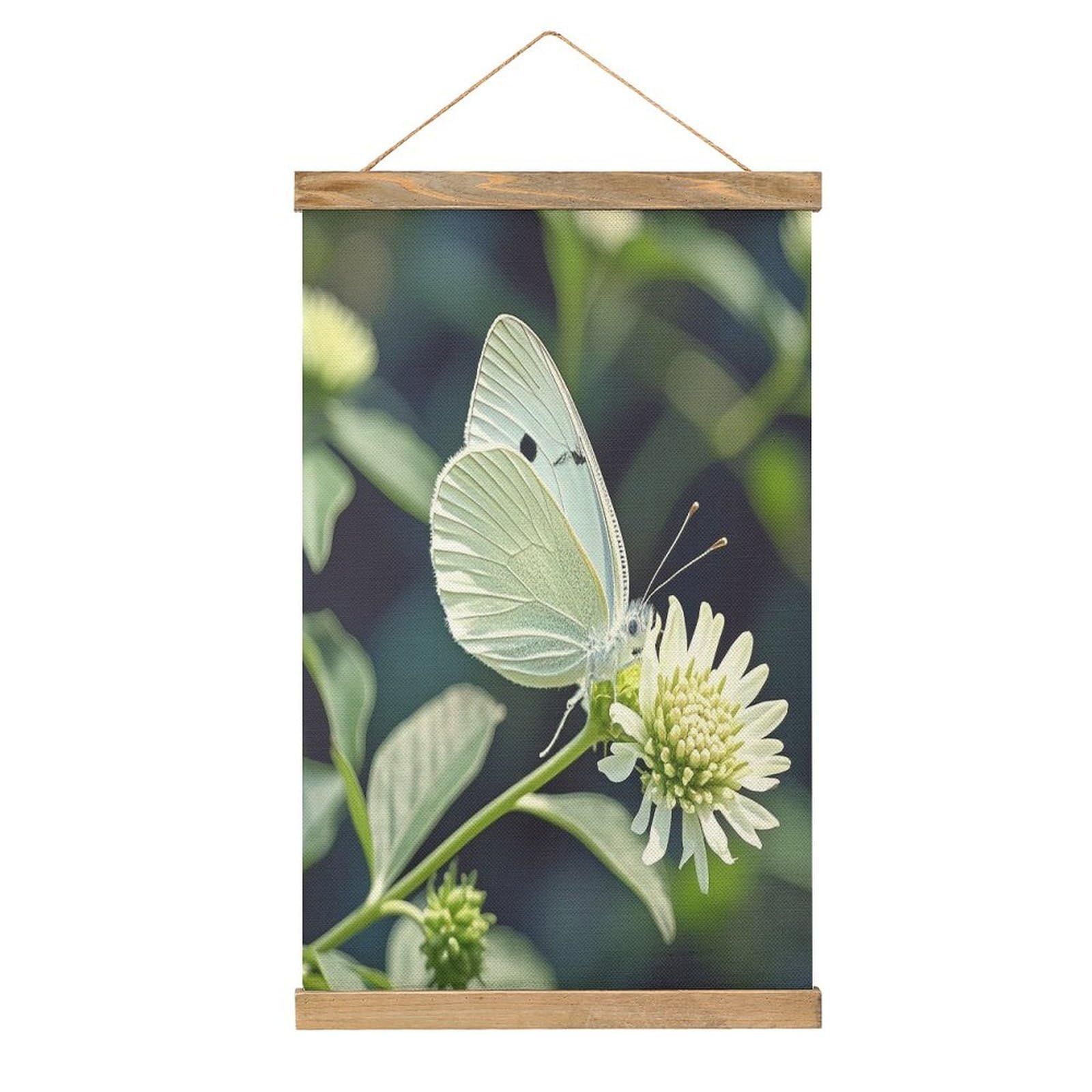 FekiLoot White Butterfly Wall Art Poster Hanger Frame Linen Wall Art Decor Vintage Hanging Poster Hanging Wall Decor Rustic Retro Wall Art Print for Living Room Decor 20.4 X 13.1Inches