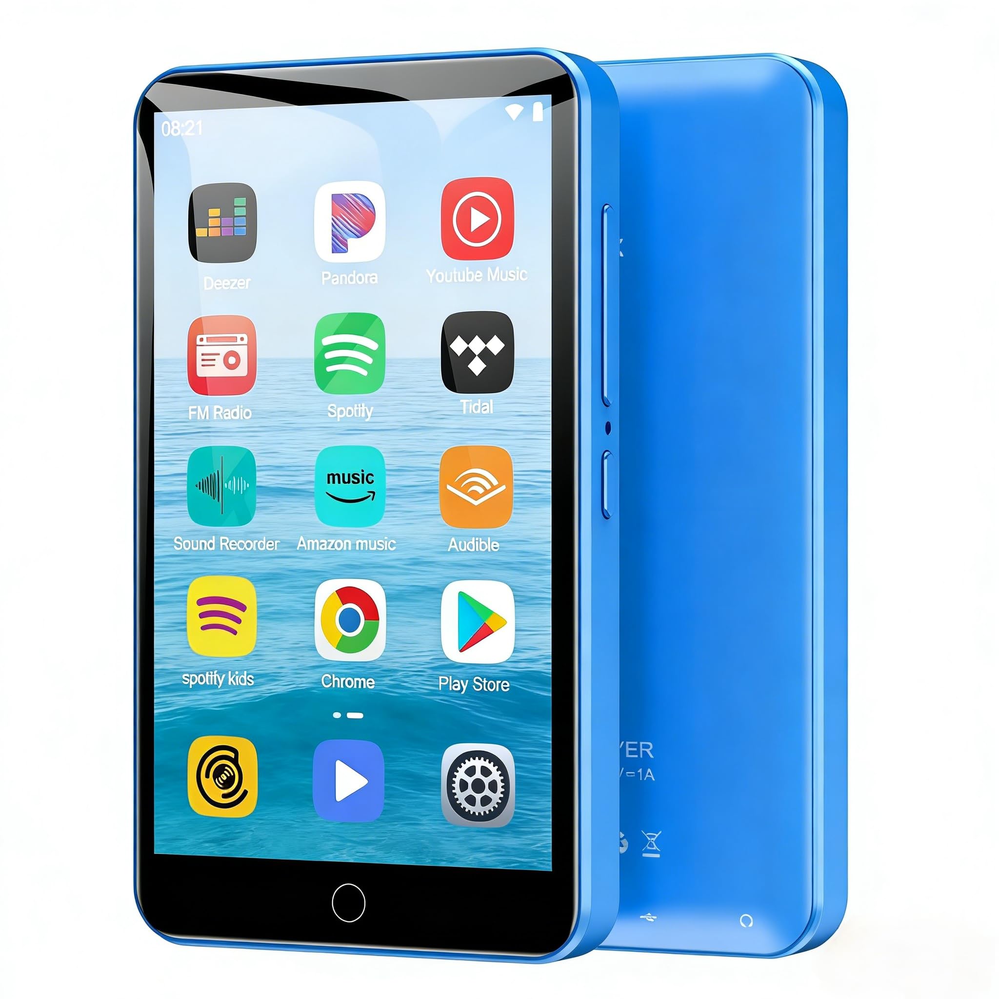 Lettore MP3 Diofox 80GB con Bluetooth e Wi-Fi, Lettore MP3 Android Spotify, Amazon Music, Audible, Lettore MP4 con touchscreen da 4 pollici, Musica in streaming, Play Store, Radio FM, Deezer - Blu