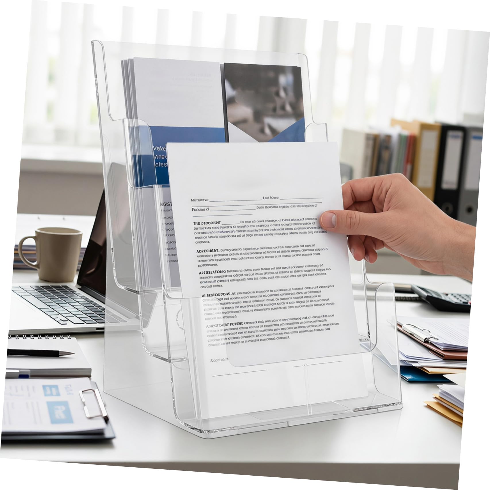 Mipcase Portadocumenti da Scrivania Acrilico a 3 Strati Trasparente, Porta Riviste e Organizer Ufficio per Archiviazione Pratica, Supporto Porta Brochure e Documenti Cartacei per Spazi