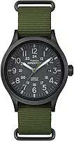 Relógio masculino Expedition Scout de 40 mm – caixa preta e mostrador com pulseira deslizante de couro oliva