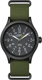 Relógio masculino Expedition Scout de 40 mm – caixa preta e mostrador com pulseira deslizante de couro oliva