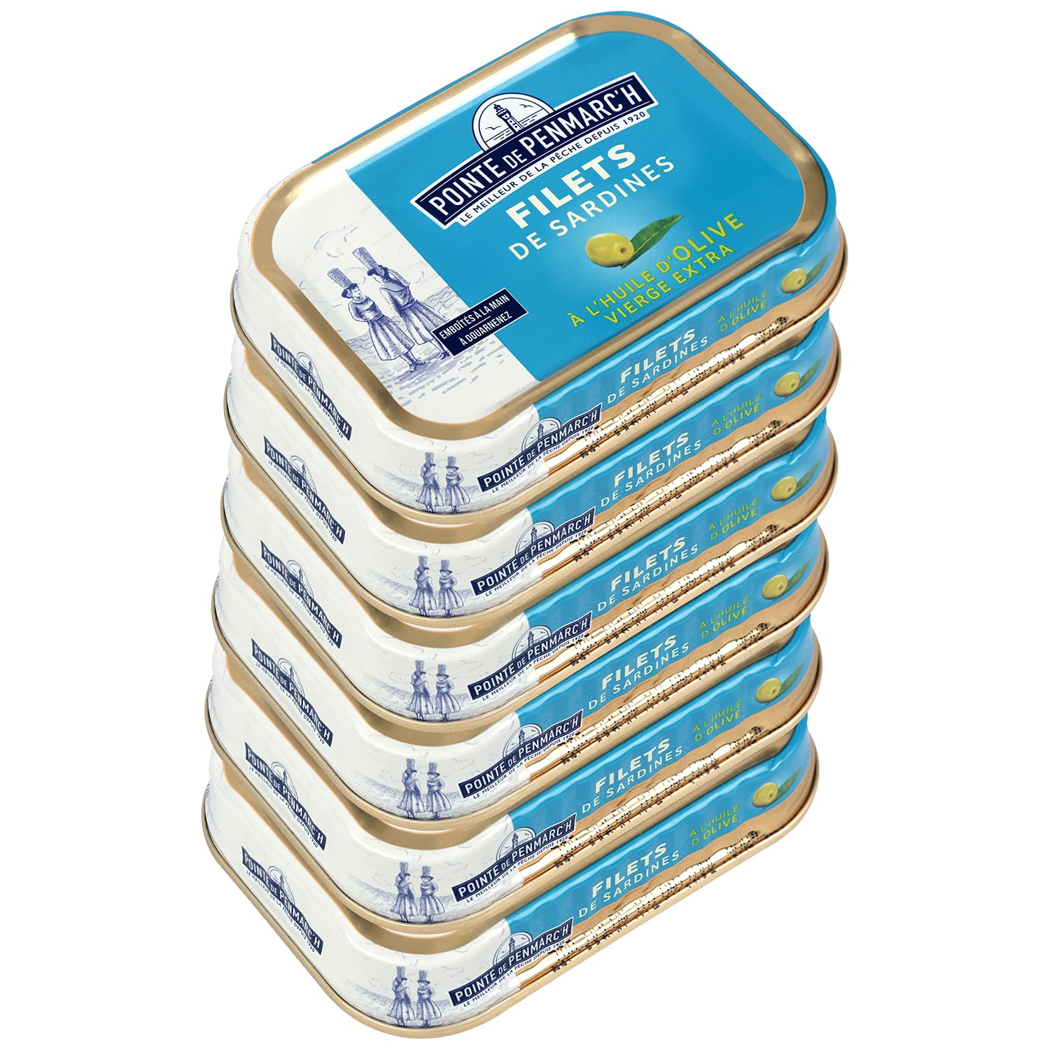 Filets de sardines à l'huile d'olive vierge extra Pointe de Penmarc'h le lot de 6 boîtes de 100 g - Livraison en 2 à 3 jours ouvrés depuis la Bretagne