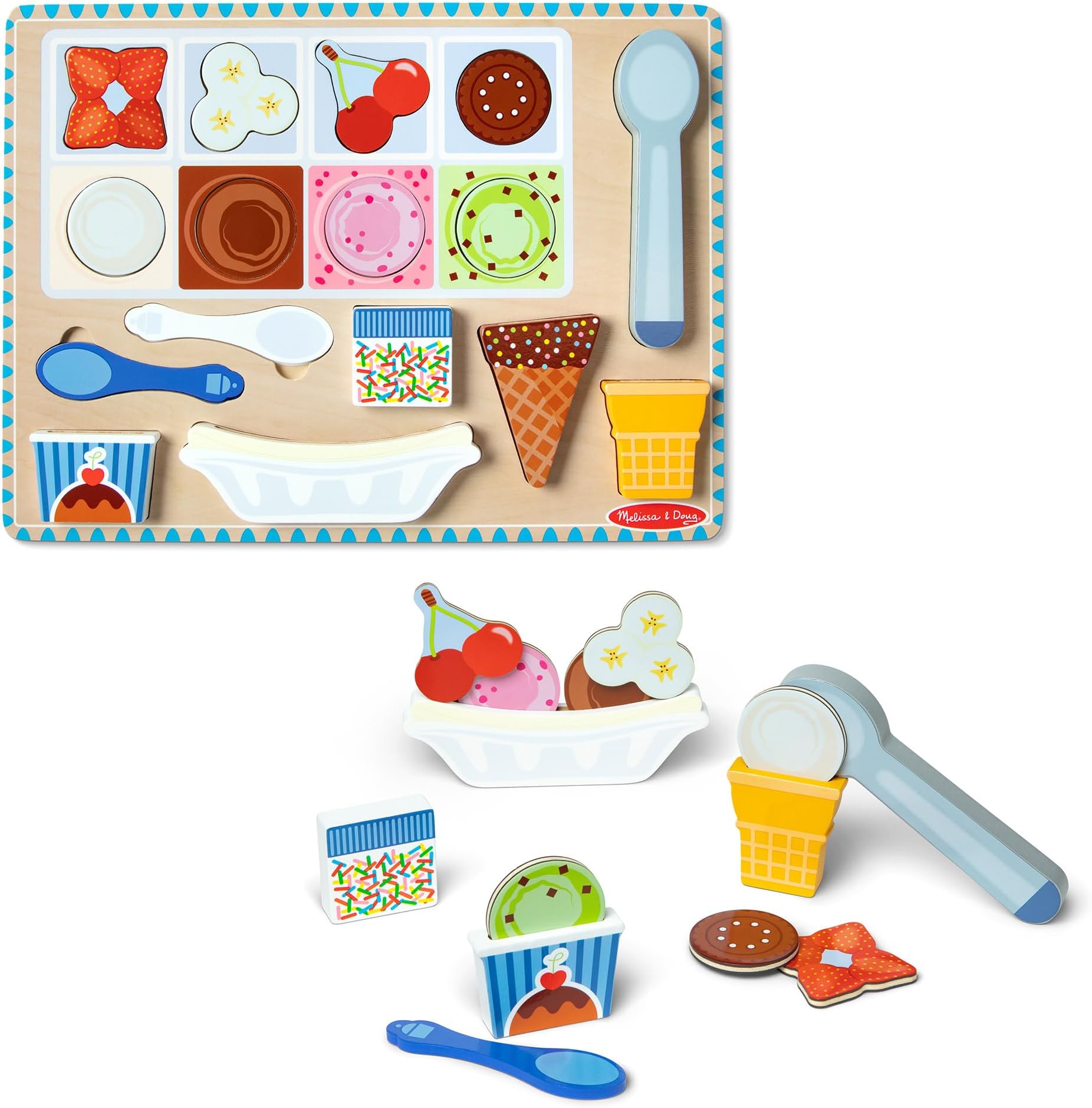 Melissa & Doug Wooden Magnetic Ice Cream Puzzle & Play Set – 16-Piece Mix & Match Magnetic Puzzle with Ice Cream Cone Holder – Preschool Toy for Fine Motor & Pretend Play Fun | MD31006