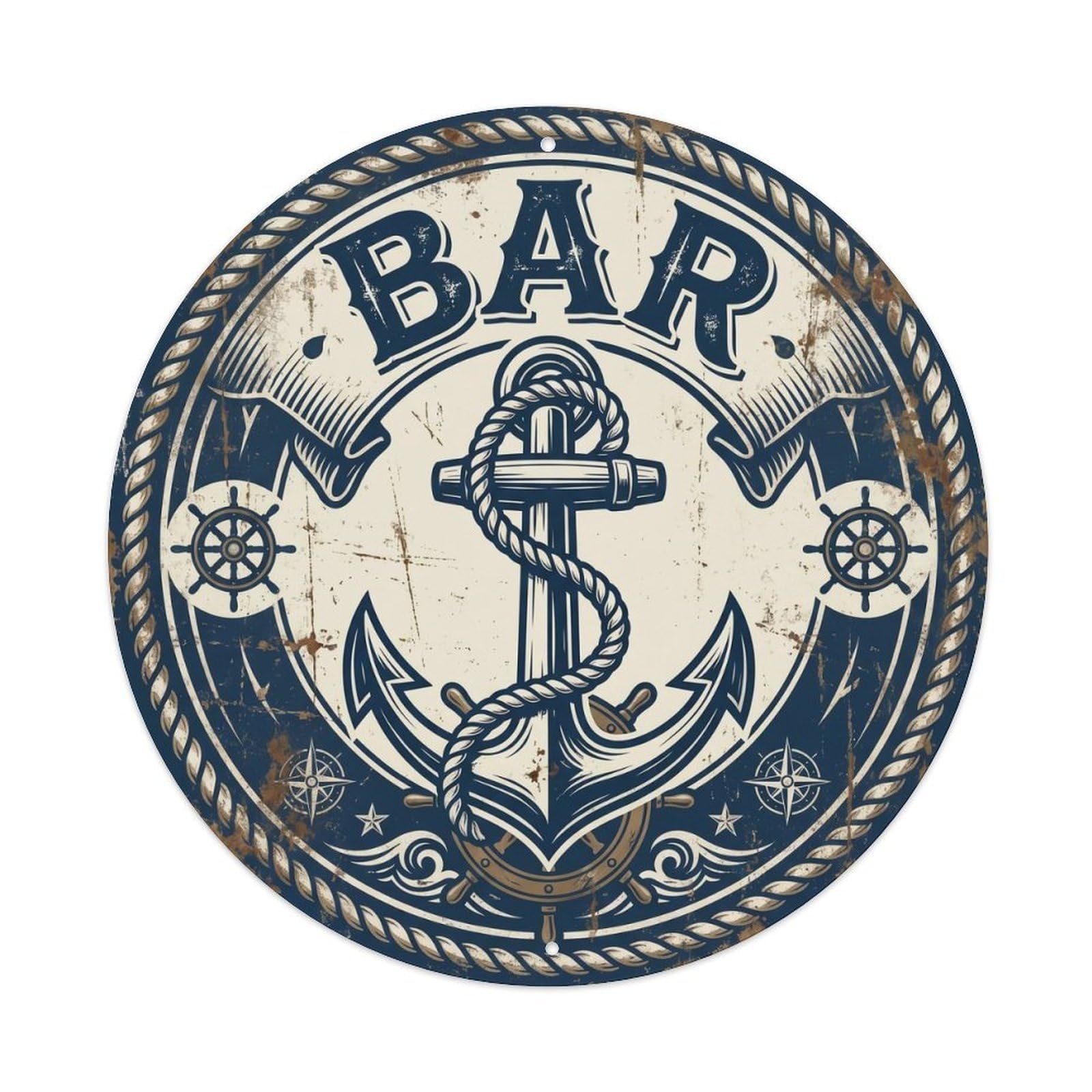BAR Nautical Pub Plate Metal Tin Sign Plaque Wall Decor for Cafe, Club Bar, Office, Home Garden Round Metal Poster 8x8Inch