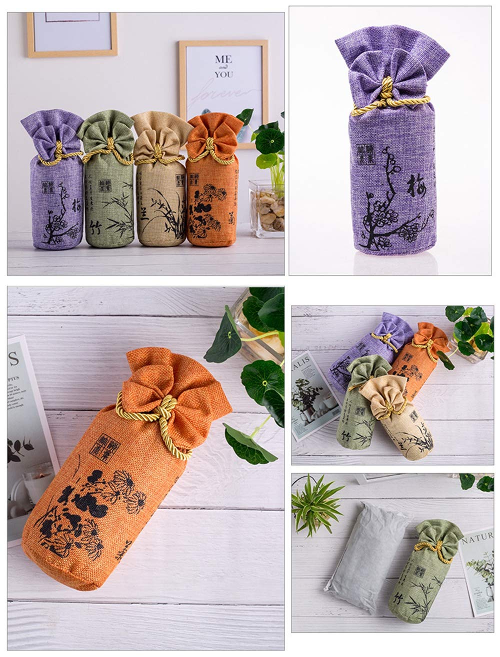 Dawwoti Carbón De Bambú Purificadores De Aire, Bolsas De Carbón Activado Absorbedor De Olores Refrescantes del Absorbedor De Humedad para El Hogar, Coches, Etc (Paquete De 4, 250 G Cada Una)