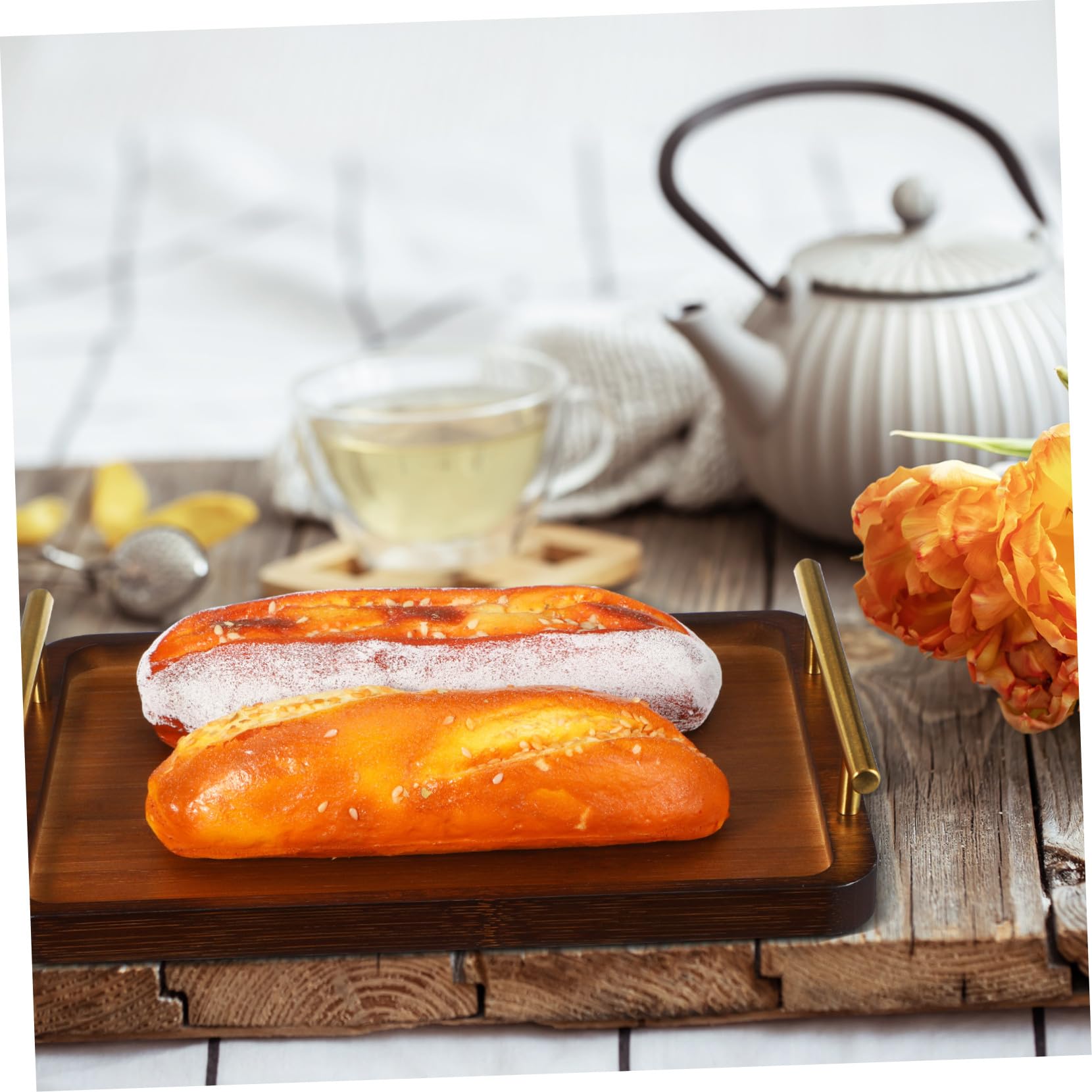 Vassoio da portata in bambù ecologico leggero con manici, perfetto per tè, caffè, colazione e intrattenimento, decorazione rustica per la casa essenziale