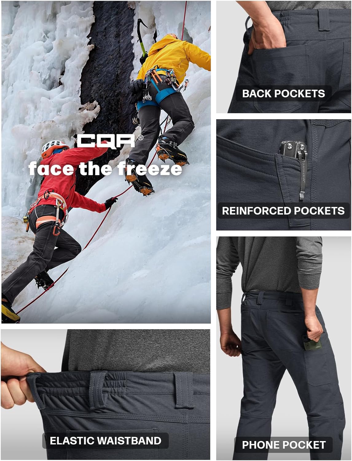CQR Men’s Softshell Snow Ski Hiking Pants, Water Resistant Insulated Winter Thermal, Tactical Outdoor Pants for Cold Weather - Image 6