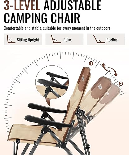 Miniatura 83 de KingCamp silla plegable de gran tamaño para campamento con soporte lumbar, silla ergonómica acolchada con reposabrazos, alta resistencia, con bolsa
