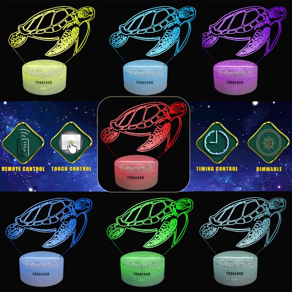 Sea Turtle Gifts for Turtle Lover, 3D Nursery Night Light Lamp, Multi Color Change Timer Dimmalbe Remote Control, Bedroom Ocean Theme Decor, Birthday Gift for Boy Girl Kids Teens Women Men