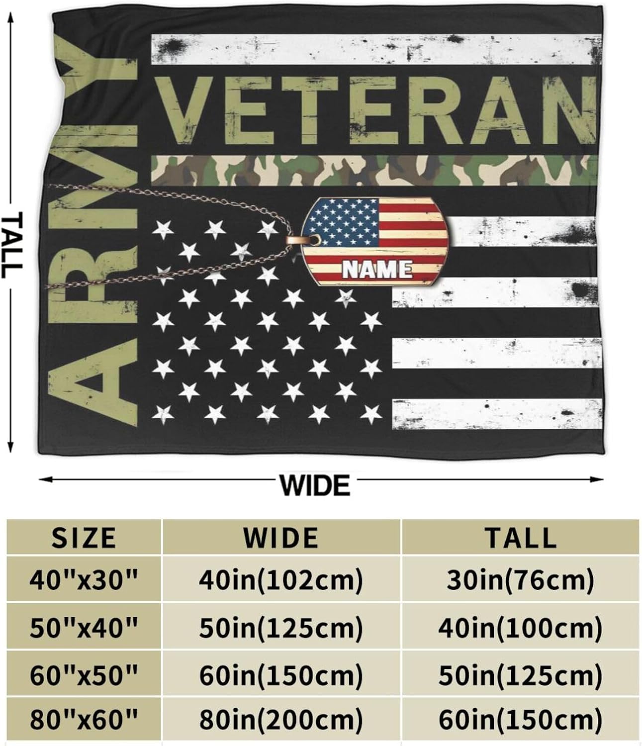 Puurbol Custom Army Veteran Fleece Blanket Throws with Name Personalized Soldier Blanket