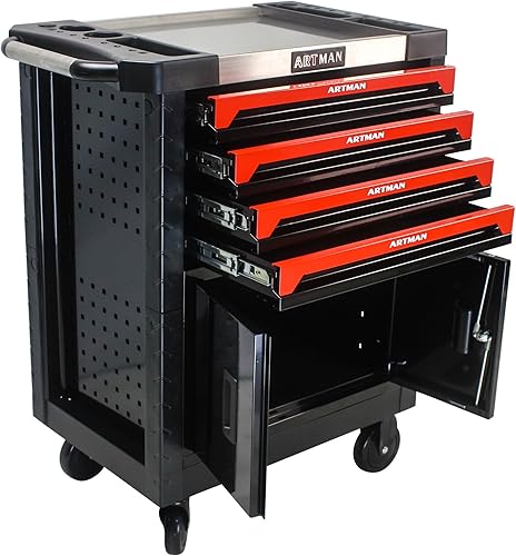 Carrito de herramientas resistente con caja de herramientas rodante de 4 cajones, caja de herramientas de alta capacidad con ruedas, gabinete de