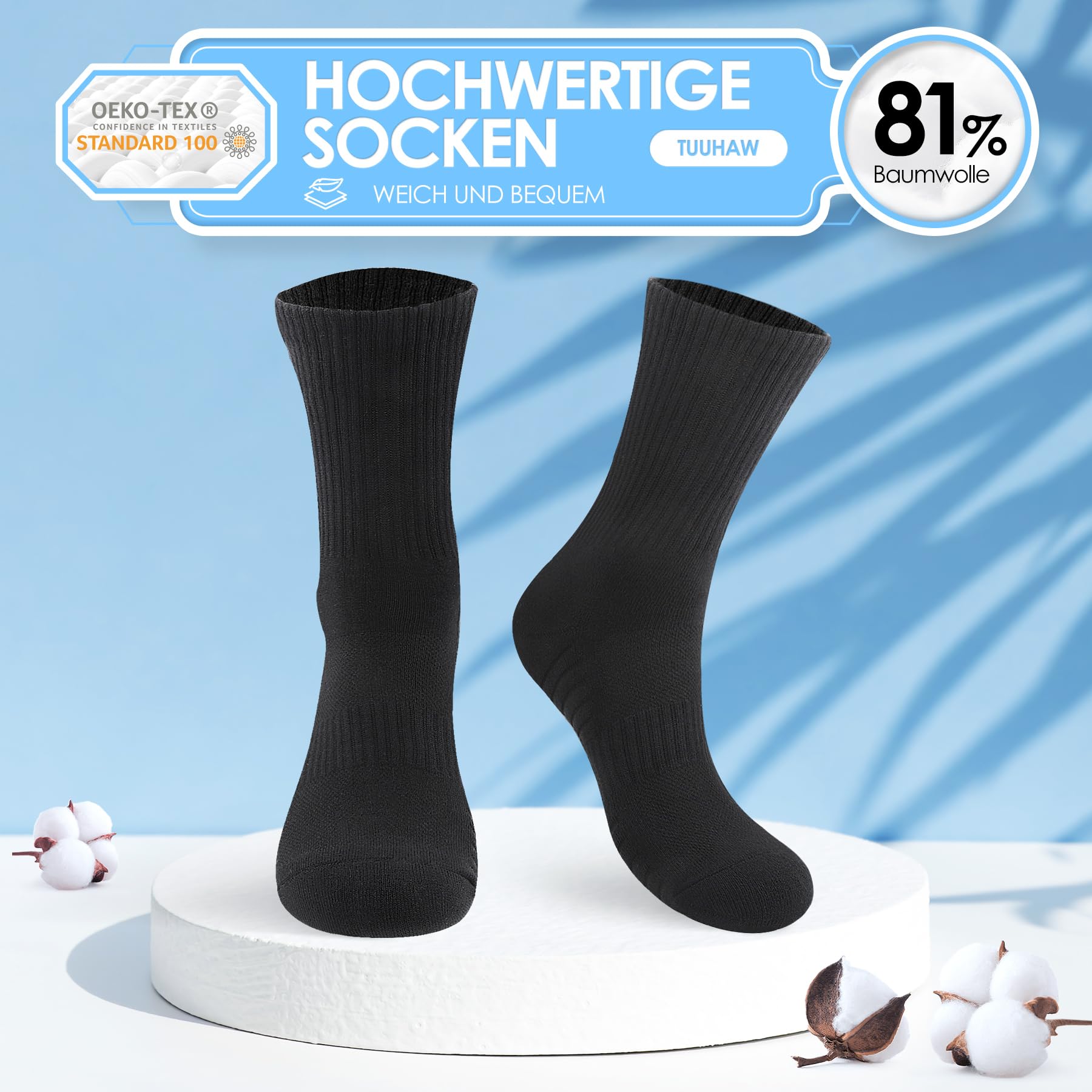 TUUHAW 6/12 Paia Calzini Uomo e Donna Sportivi Lunghe Cotone Sport Calzettoni con Buona Elasticità Alti Socks Calze Traspiranti