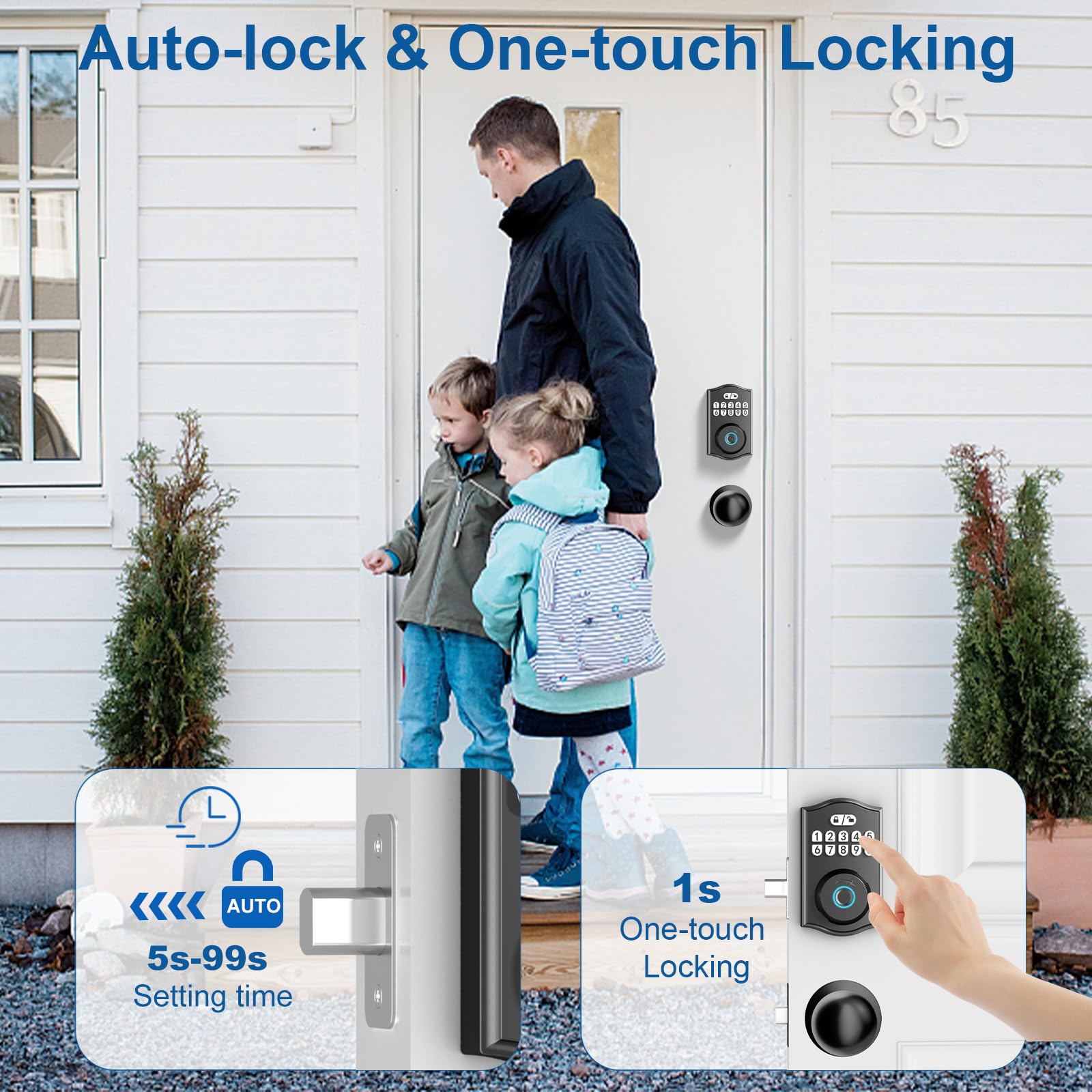 Serratura per porta d'ingresso senza chiave con set di maniglie, tastiera elettronica Deadbolt Smart Set di serratura per porta anteriore con 2 manopole, controllo APP, impronte digitali,