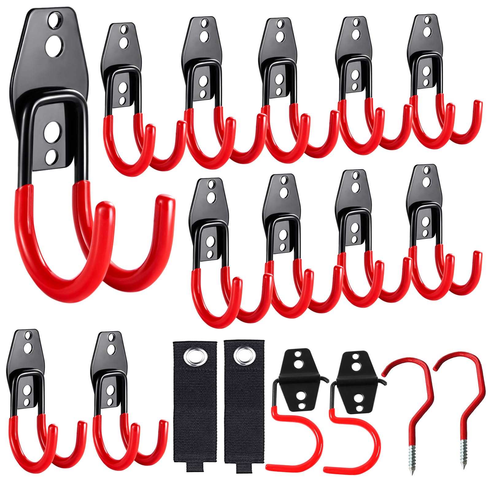 3-H Garage Storage Hooks 18PC,Garage Hooks Heavy Duty,Garage Hooks with 1 Extra Strengthen Welding Point for Shed Hanger Organizing Ladder Bike Chair Shovel Garden Yard Tools,70lbs,4.4 inch(red)