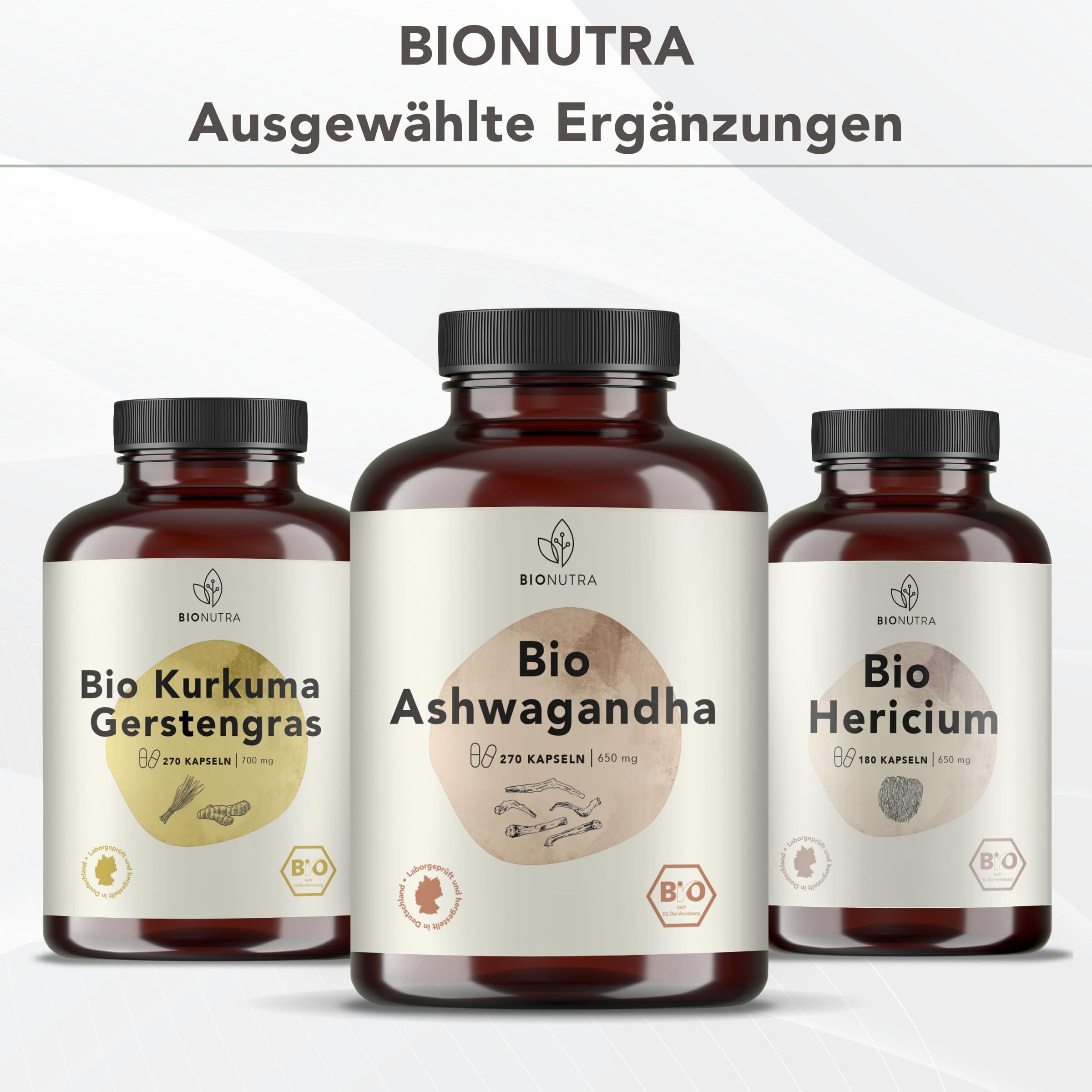 BIONUTRA Bio Brahmi Kapseln, 270 Stk. à 600 mg, hochdosiert | Bacopa monnieri, rückstandskontrolliert, ohne Zusätze, vegan, deutsche Herstellung aus Brahmi Bio Blattpulver