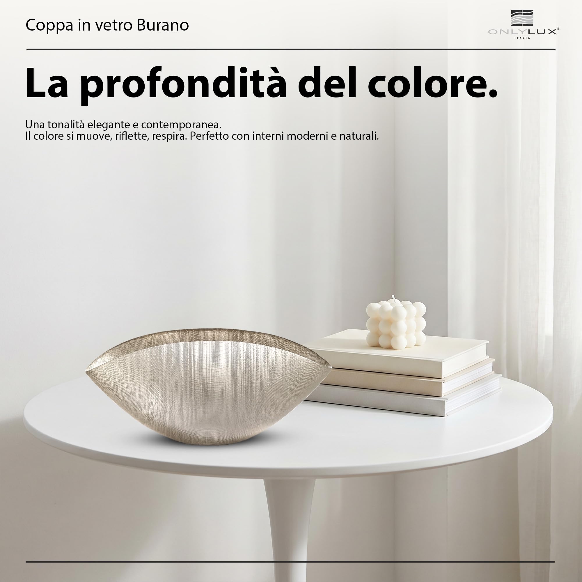 Onlylux Coppa Burano in Vetro Centrifugato Decorato a Mano - Centrotavola Decorativo 28 x 9,5 cm - Coppa in Vetro Artigianale per Arredo Casa - Beige Corda
