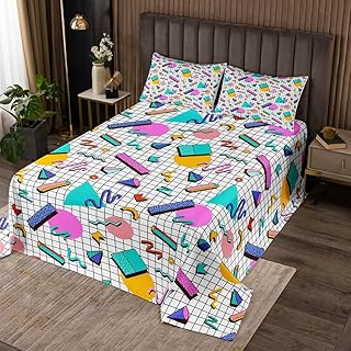 Erosebridal Retro 80s Style Bedspread Twin,Abstract Geometric Pattern Quilted Urban Modern Design with Circles and Triangle CoverletÂ Set Colorful Pop Art Inspired Pattern QuiltÂ Set for Boys Child