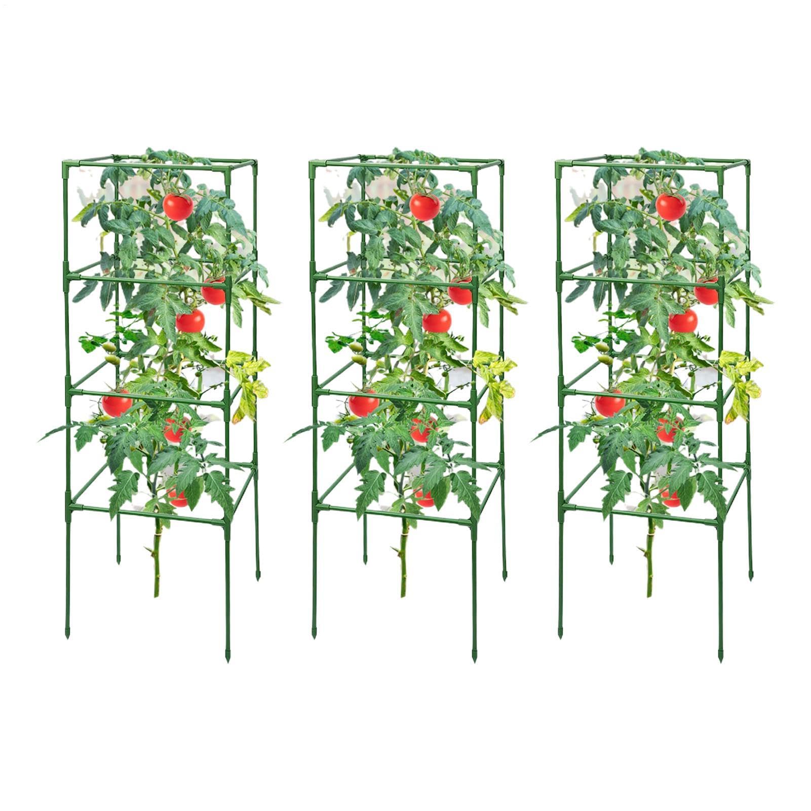 Entutorado para Tomates Soporte Cuadrado Ajustable en Altura de 3 Piezas | Tutor de Plantas Resistente para Judías Pepinos Verduras Rosas Peonías Macetas Bancal Elevado Jardín Patio Césped