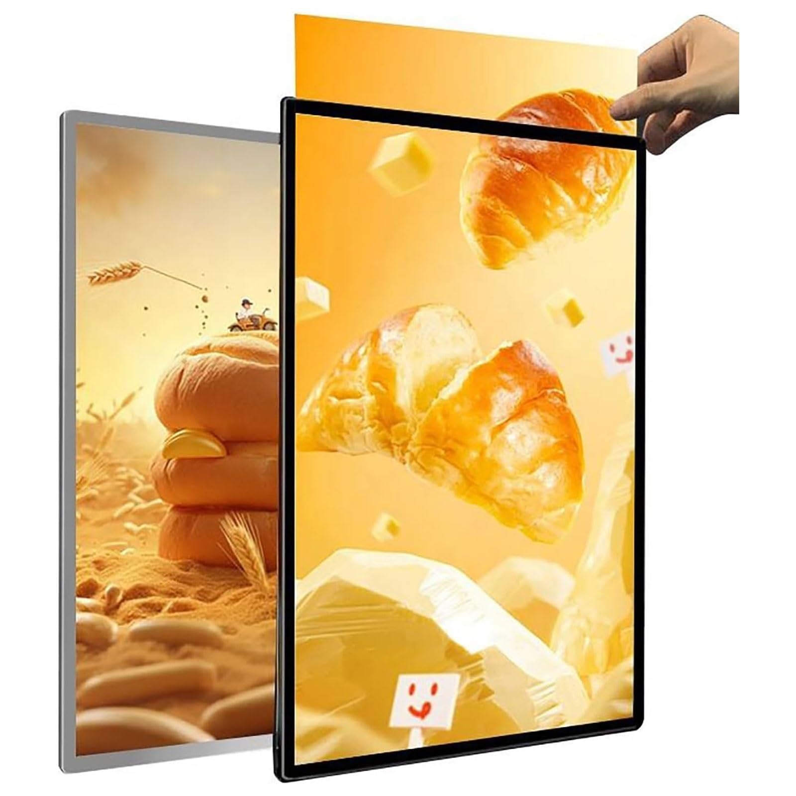 Ultradünner LED-Leuchtkasten aus gehärtetem Glas, wandmontierter Werbedisplayrahmen, TV-Leuchtkasten-Werbetafel, beleuchtetes Plakatdisplay, Menü-Flyer-Displayständer, Restaurant-Menütafel(Silver,A2)