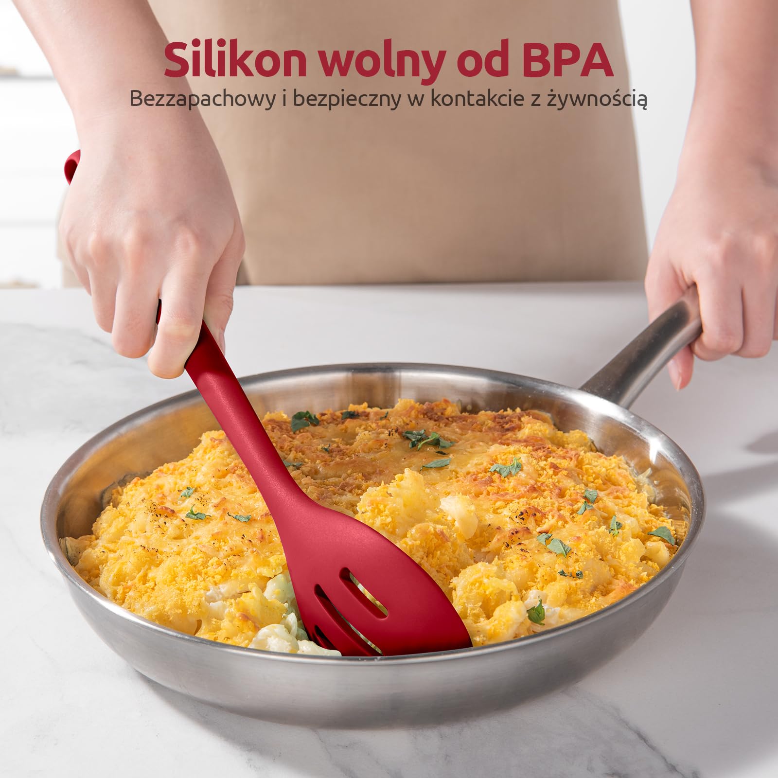 U-Taste 33,9 cm Bardzo Długa Łyżka Silikonowa: łyżka do gotowania odporna na ciepło 315 ℃, solidna i cedzakowa łyżka z powłoką nieprzywierającą do serwowania, mieszania (Czerwony, 2 sztuki)