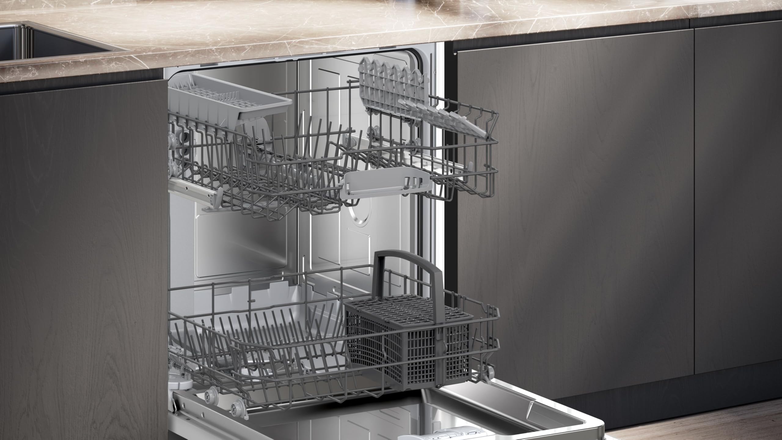 Siemens SN61HX01TE iQ100, Vollintegrierter Geschirrspüler 60 cm, Besteckkorb, drei Mal schneller spülen, smartStart, HygienePlus Programm, Automatische Optimierung, infoLight, Home Connect, aquaStop