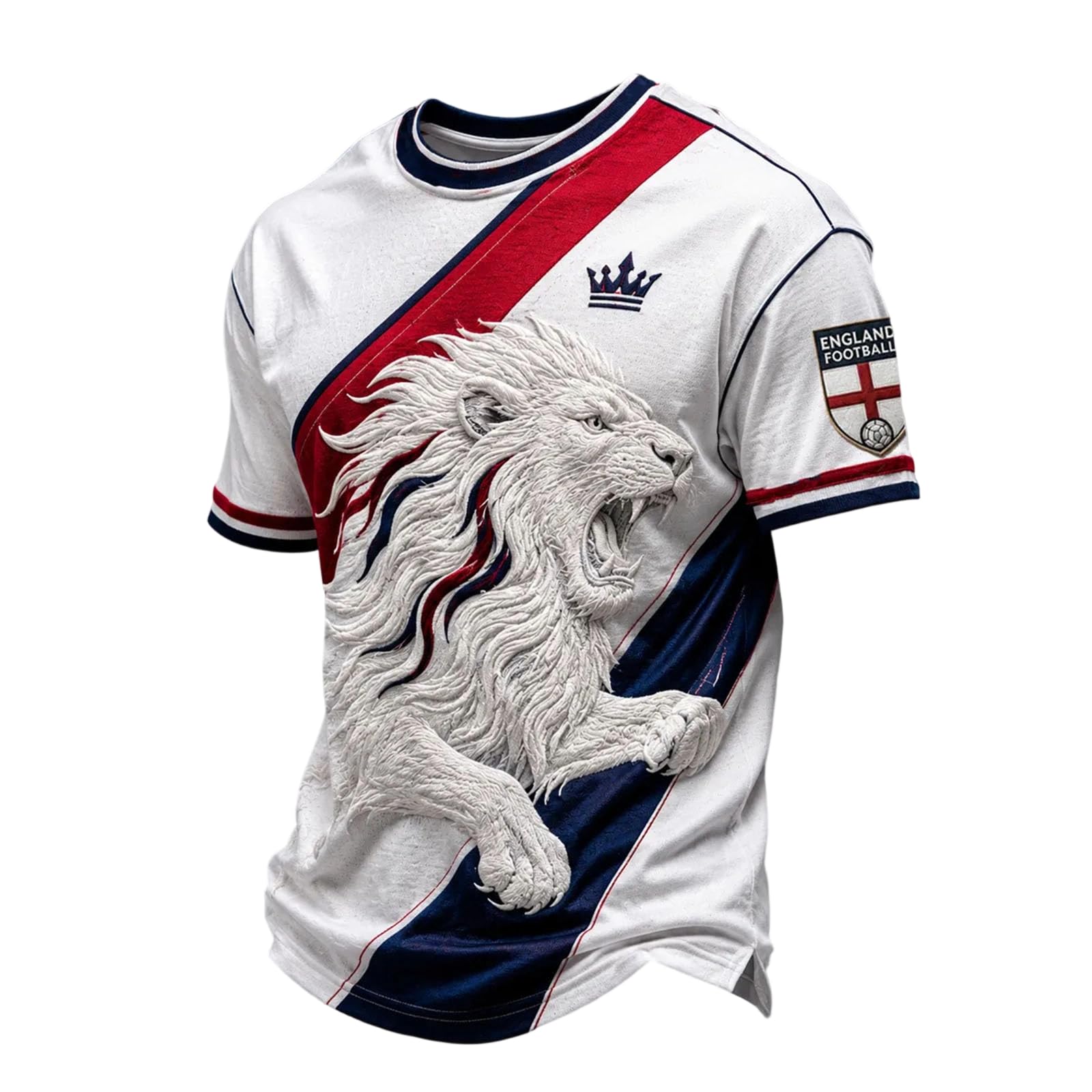Men's England Football Shirt 2026 with Lion Print Short Sleeve Shirt for Supporters of Football Casual National Flag Print Top Outdoor Sports Shirts 03-Royal Blue 4XL