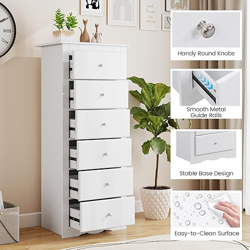 Miniatura 6 de Giantex Cómoda de 6 cajones para dormitorio, cómoda de madera con tiradores de metal y gran capacidad, 16" P x 23" A x 53.5" A, organizador de ropa,