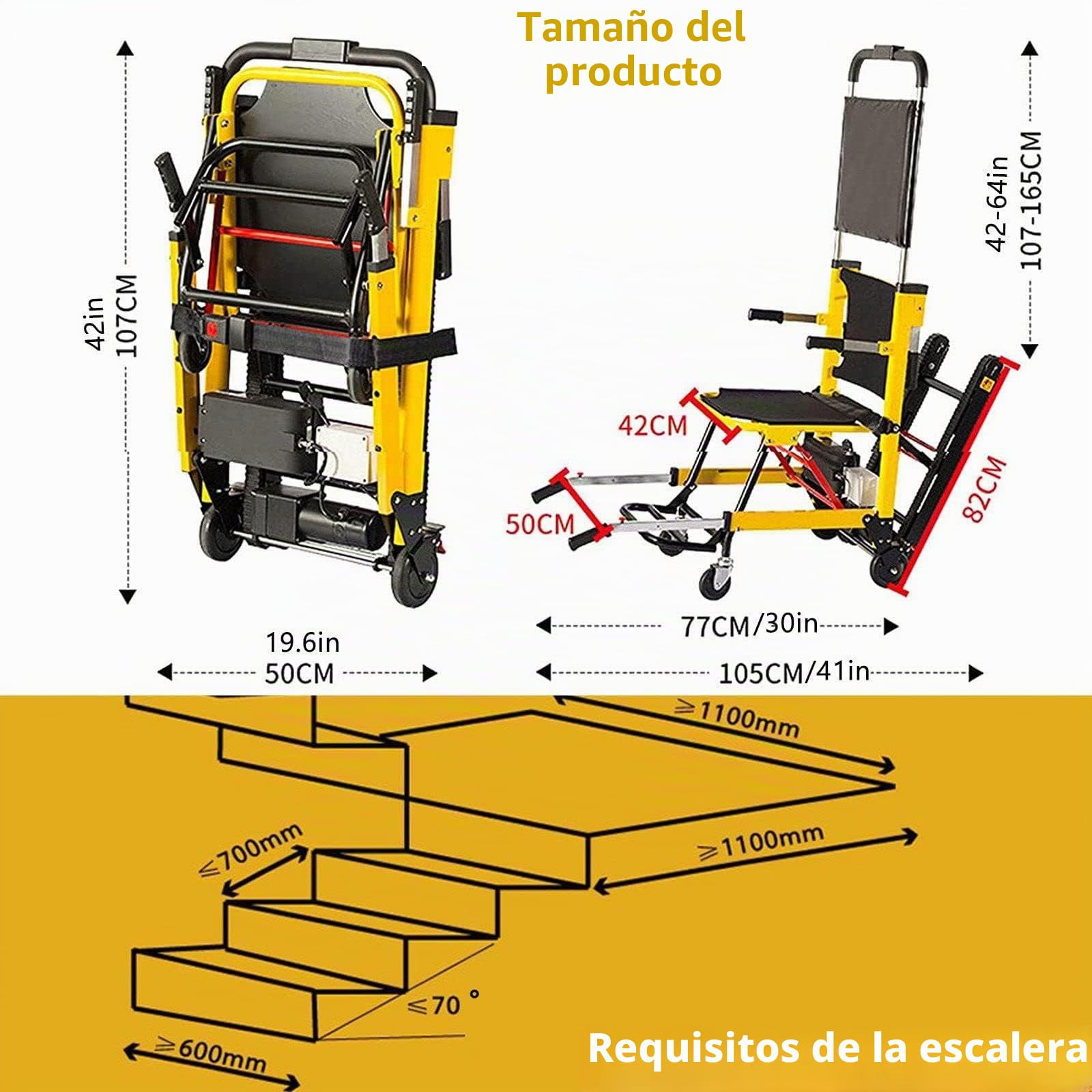 Silla De Ruedas para Subir Escaleras sobre Orugas, Silla De Ruedas Eléctrica Elevador De Escaleras, Silla De Ruedas Plegable Ligera para Ancianos, Carga 353 LB