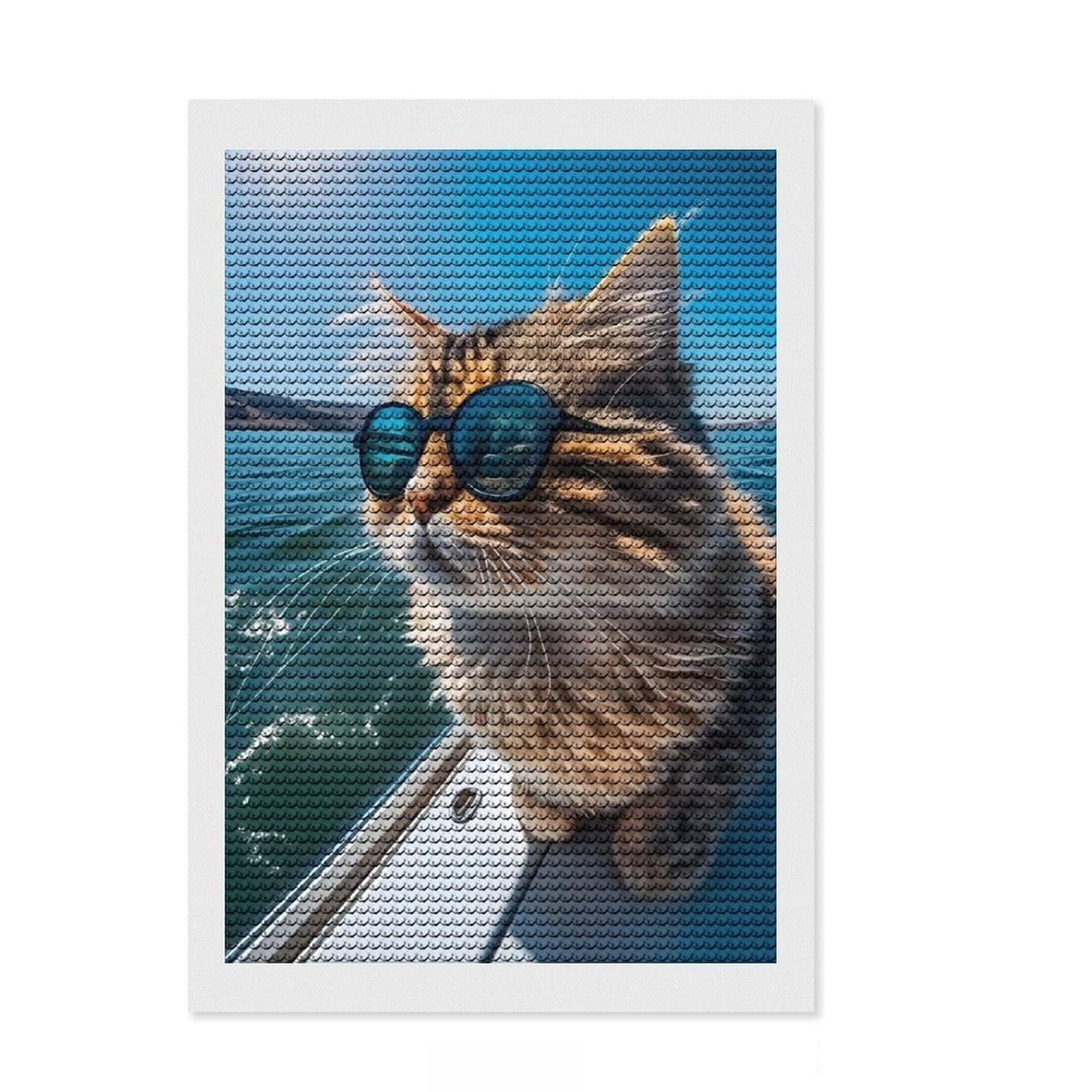 Junmoney Cat on A Yacht Full Drill Diamond Painting Kit 8"x12", Bedroom Decor, for Craft Lovers, Mindful Craft Activity, Birthday Gift