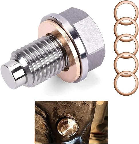 Kewucn Tapón de drenaje de aceite magnético, tapón de drenaje de aceite de acero inoxidable M12 × 1.75 con 5 arandelas de cobre, artesanía de disponible en Yaxa Peru