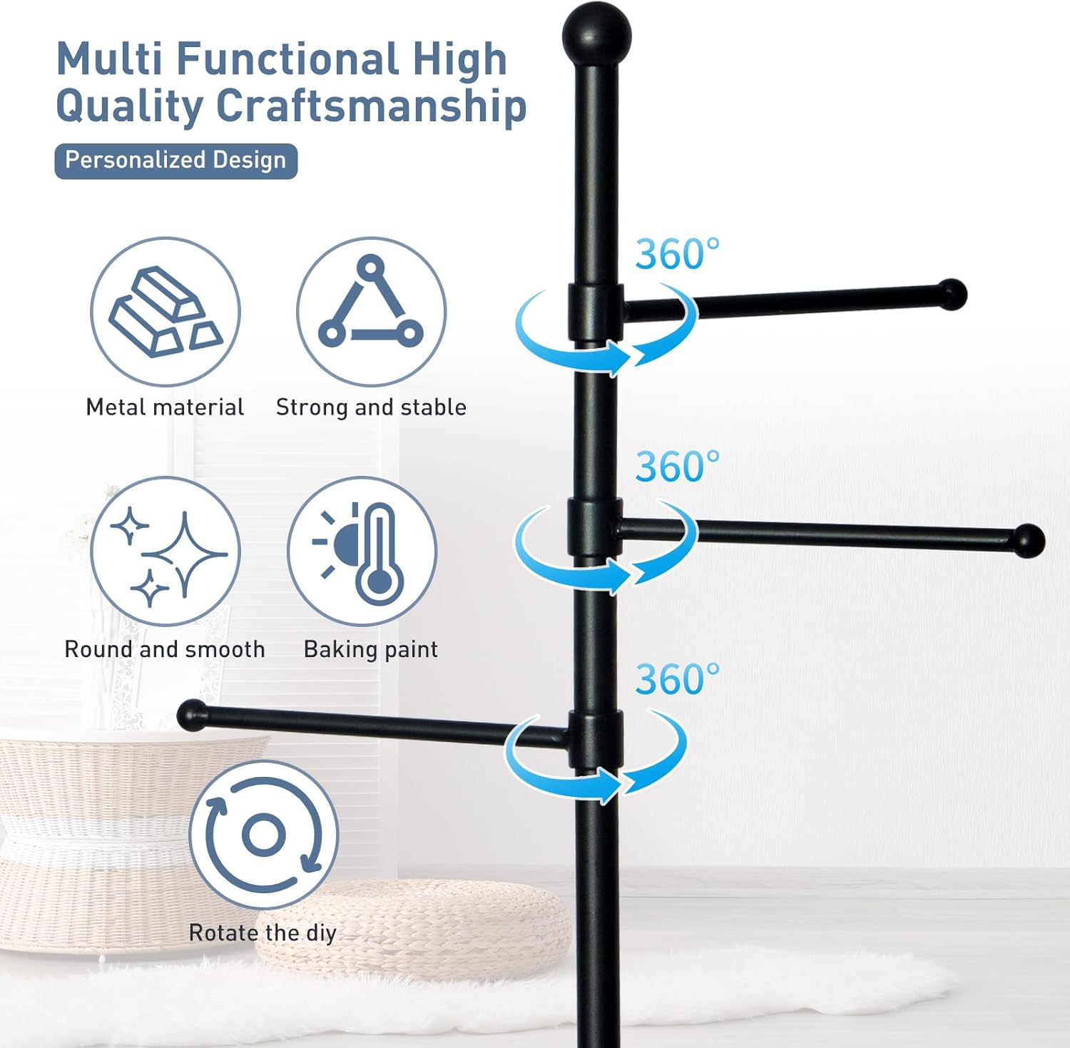 Metal Coat Rack Freestanding heavy duty,modern coat rack Sturdy Coat Tree Stand,3 straight arm, it can be used to hang wallets, clothes and hats for entrance halls, living rooms, bedrooms and offices.