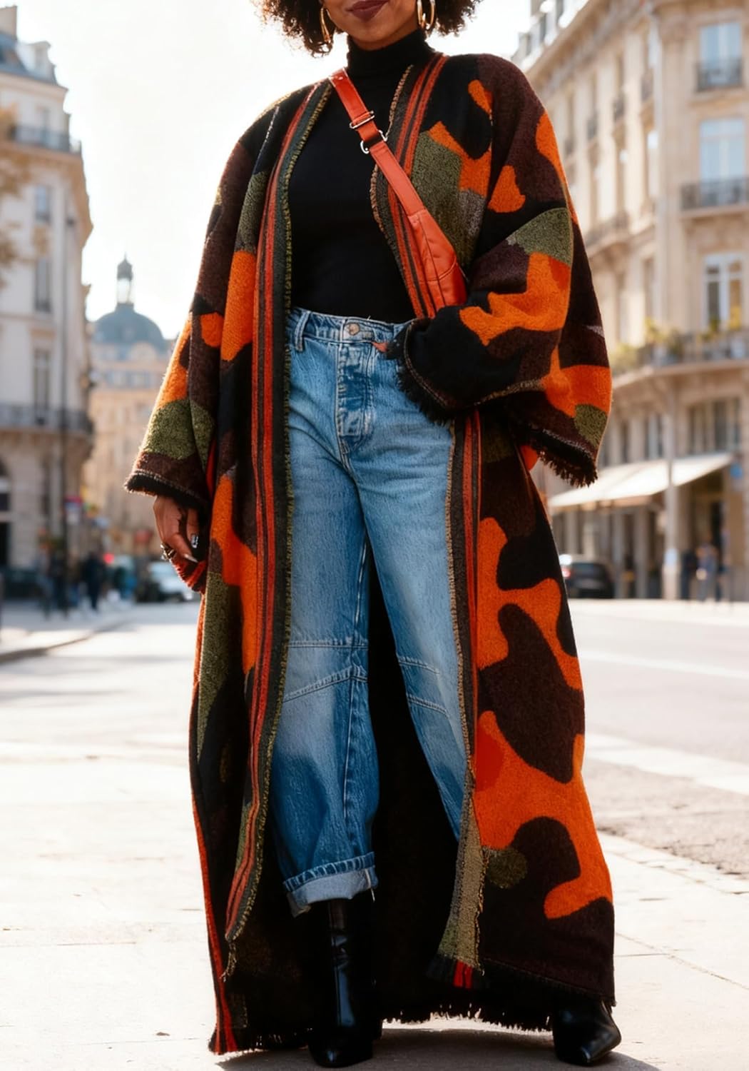 Unybwonn Women Long Cardigans Color Block Open Front Knit Sweater Cover up Maxi Dress Boho Long Sleeve Raw Hem Cardigan - Image 2