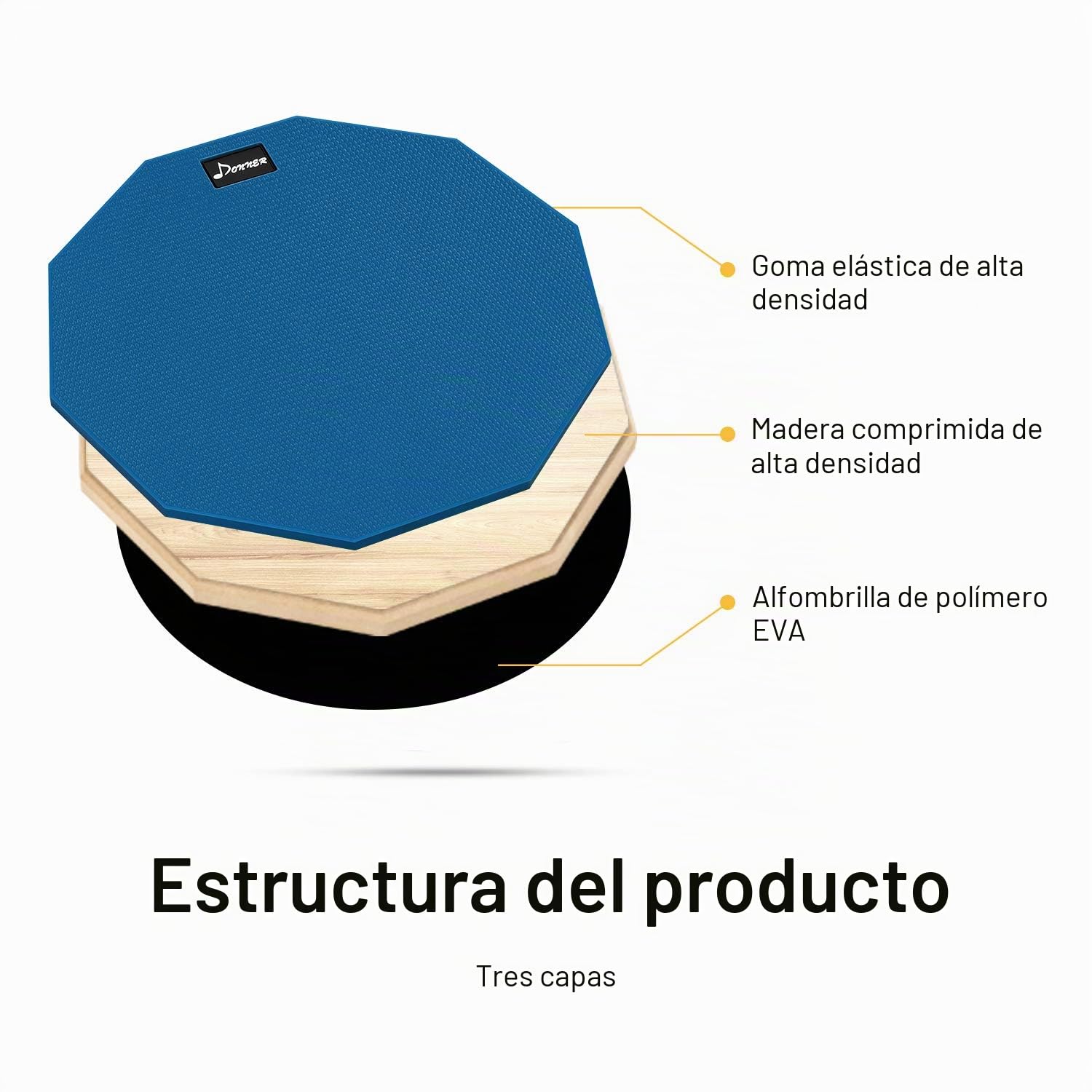 Donner 8'' Almohadilla de Práctica con Baquetas,Azul