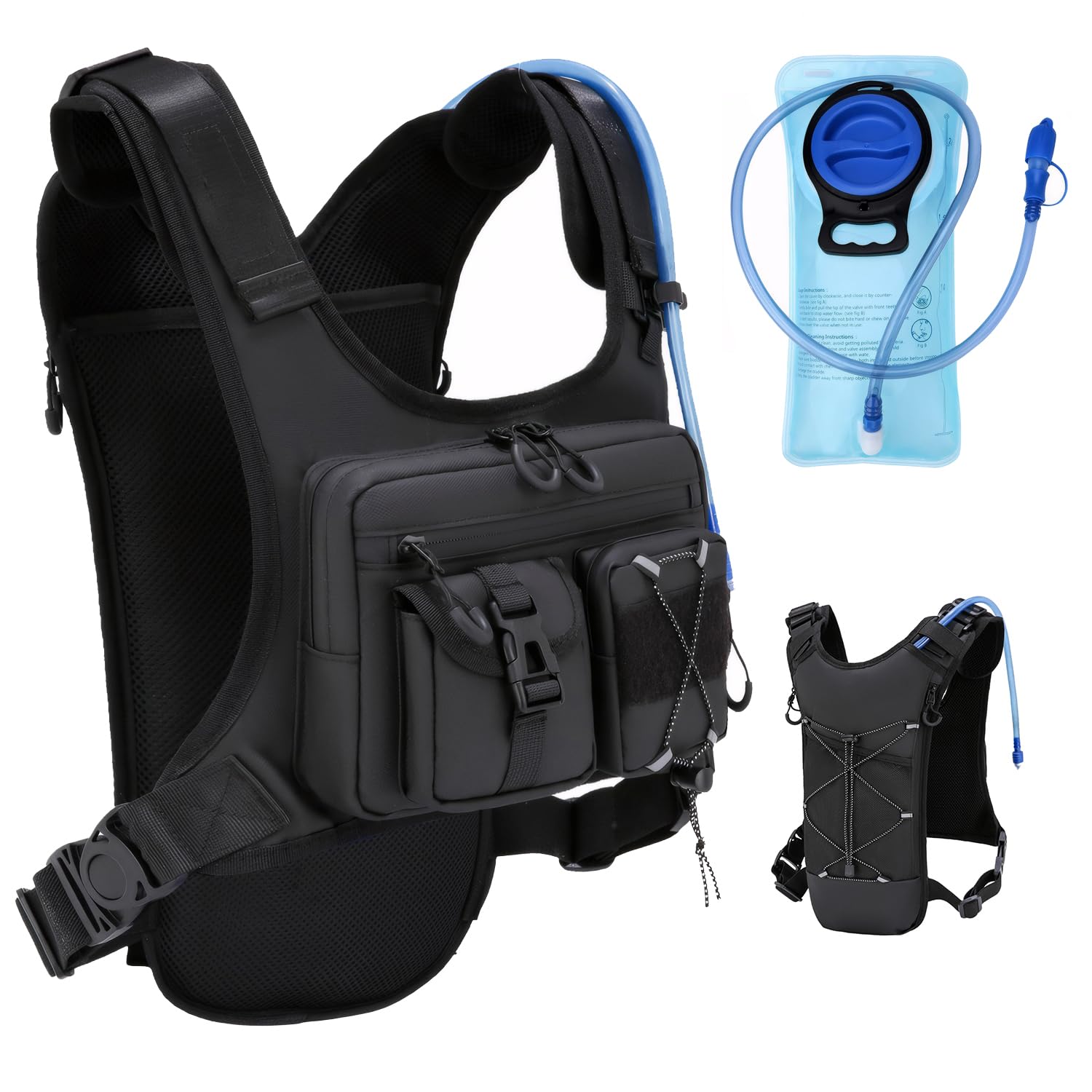 USA Original Patent Running Hydration Vest Backpack, Lightweight Chest Pack with 2.0L Water Bladder Bag Daypack for Hiking Running Cycling Race Marathon for Women Men