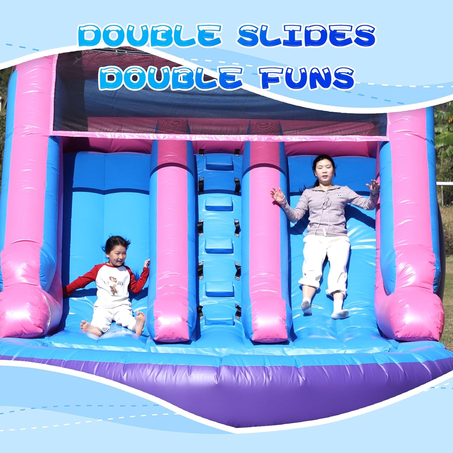 Inflatable Water Slide for Adults Kids with Double Slides, 100% PVC Commercial Bounce House with Blower, Big Splash Pool,Blow up Water Slide for Backyard, Commercial Use,21x11x13FT