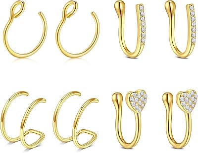 Briana Williams Fake Nose Ring Fake Nose Piercing Fake Nose Rings Hoop Faux Nose Piercings Fake Nose Stud Clip on Faux Lip Ear Snake Bites Piercings Non Piercing Spring Fake Helix Cartilage Earrings