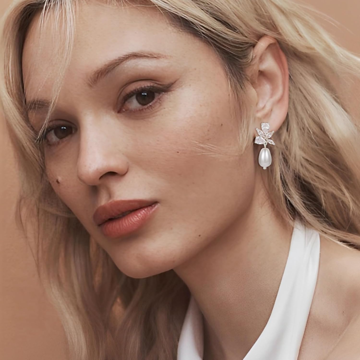 Pearl Drop Earrings for women, Dainty Bride Earrings for Wedding, Lightweight Hypoallergenic Pearl and Diamond Earring Fashion Jewelry Gift - Image 3