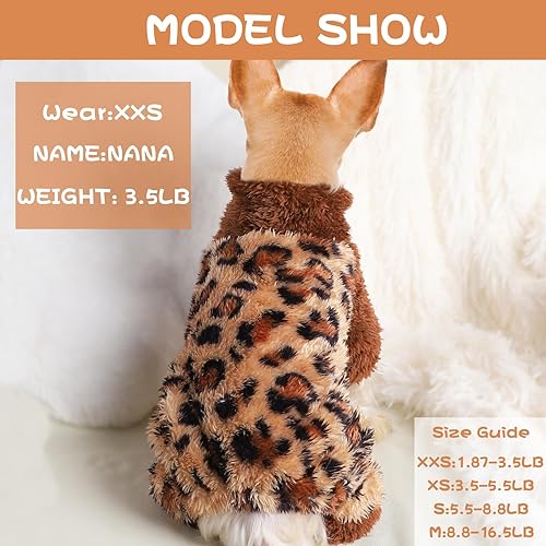 Miniatura 2 de Pijama de cuello alto de leopardo para perros pequeños, suéter de forro polar para perro, ropa de invierno linda para perros pequeños, pijama para