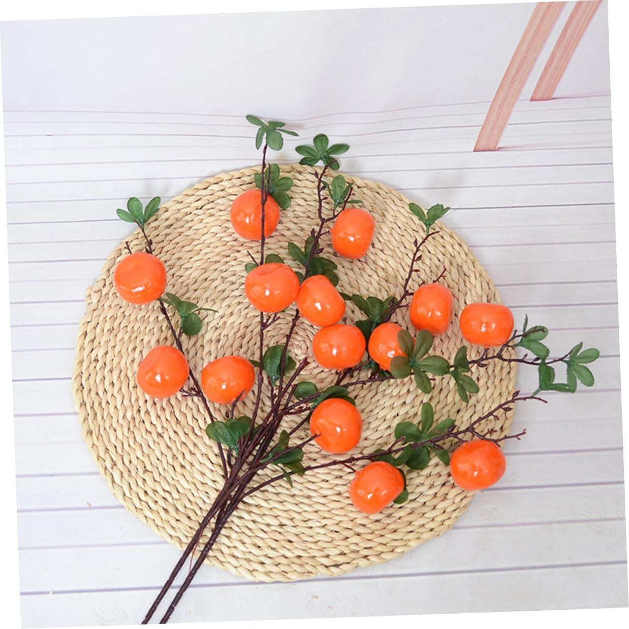 Artificial Orange Fruit Branches, 7-Head Realistic Tabletop Fruit Plants, Lifelike Plastic Tangerine Ornaments for Home and Holiday Décor