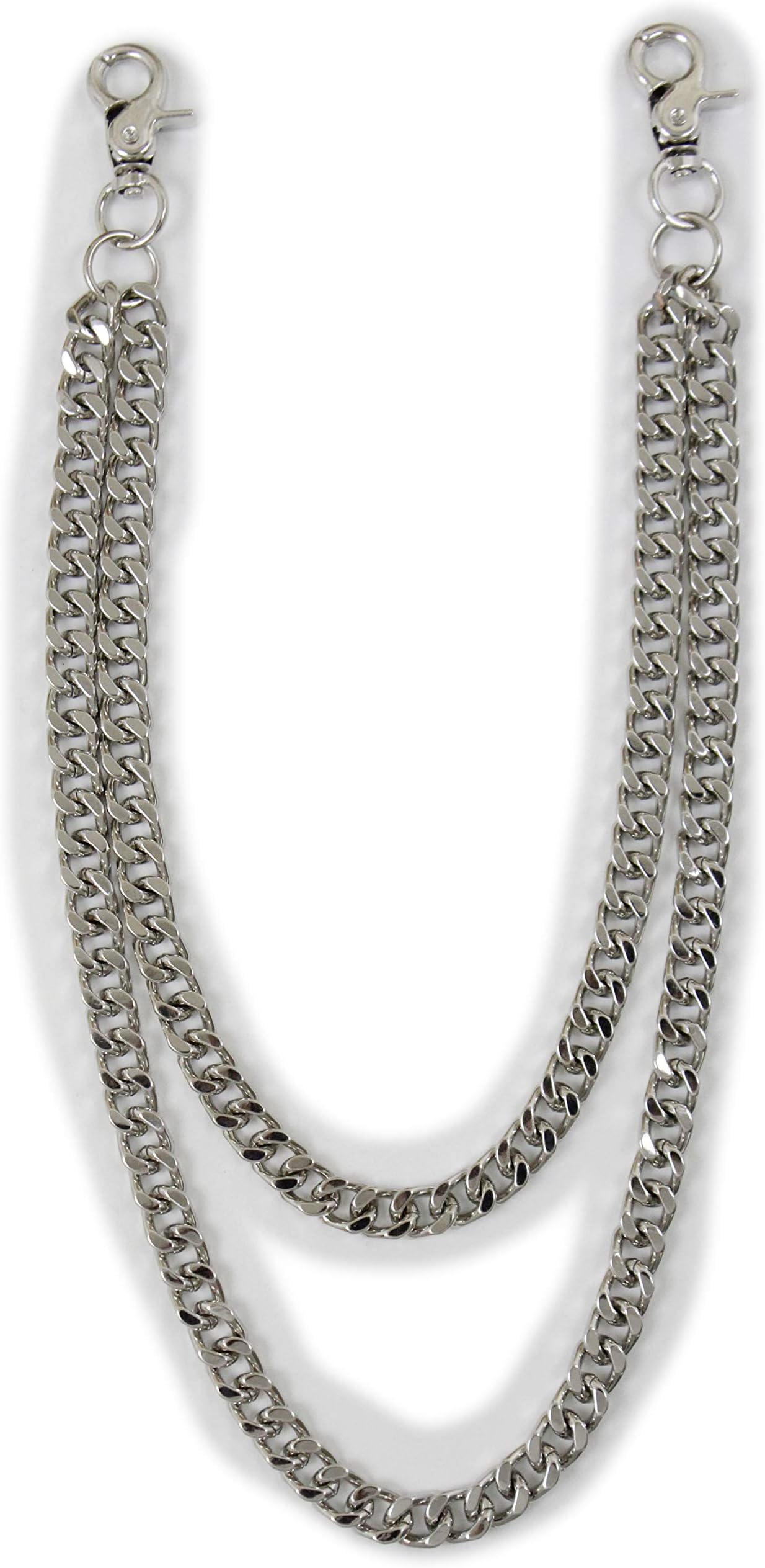 TFJ Men Women Wallet Chain Biker Fashion Jewelry Chunky Links 2 Side Strands Punk Rock Silver
