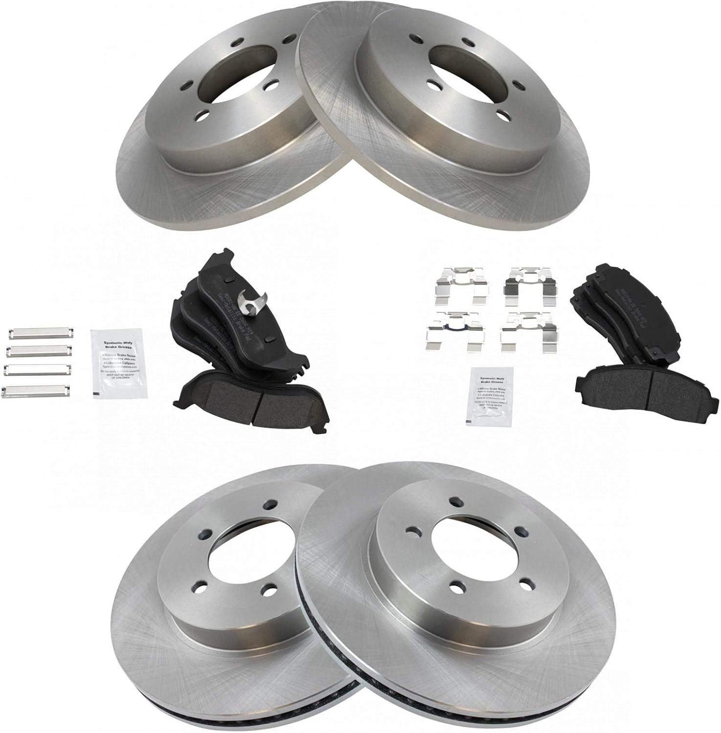 TRQ Front and Rear Brake Pad & Rotor Kit Brake Pads Brake Rotor Semi-Metallic Compatible with 2002-2005 Ford Explorer Mercury Mountaineer
