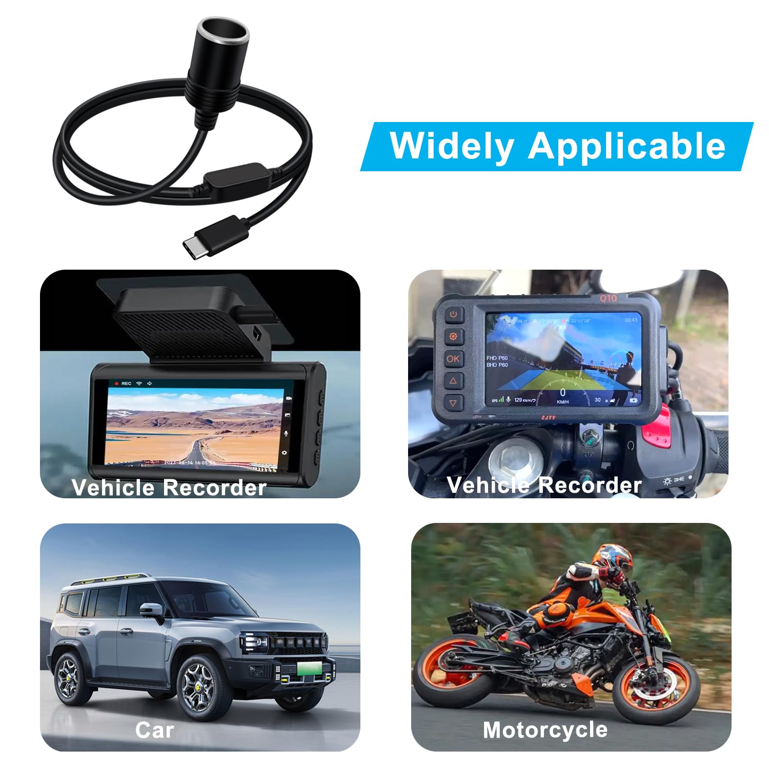 USB C męski do 12V gniazda zapalniczki samochodowej Przejściówka do gniazda zapalniczki samochodowej, do zapalniczek, rejestratorów jazdy i GPS (USB C, 0,3 m)