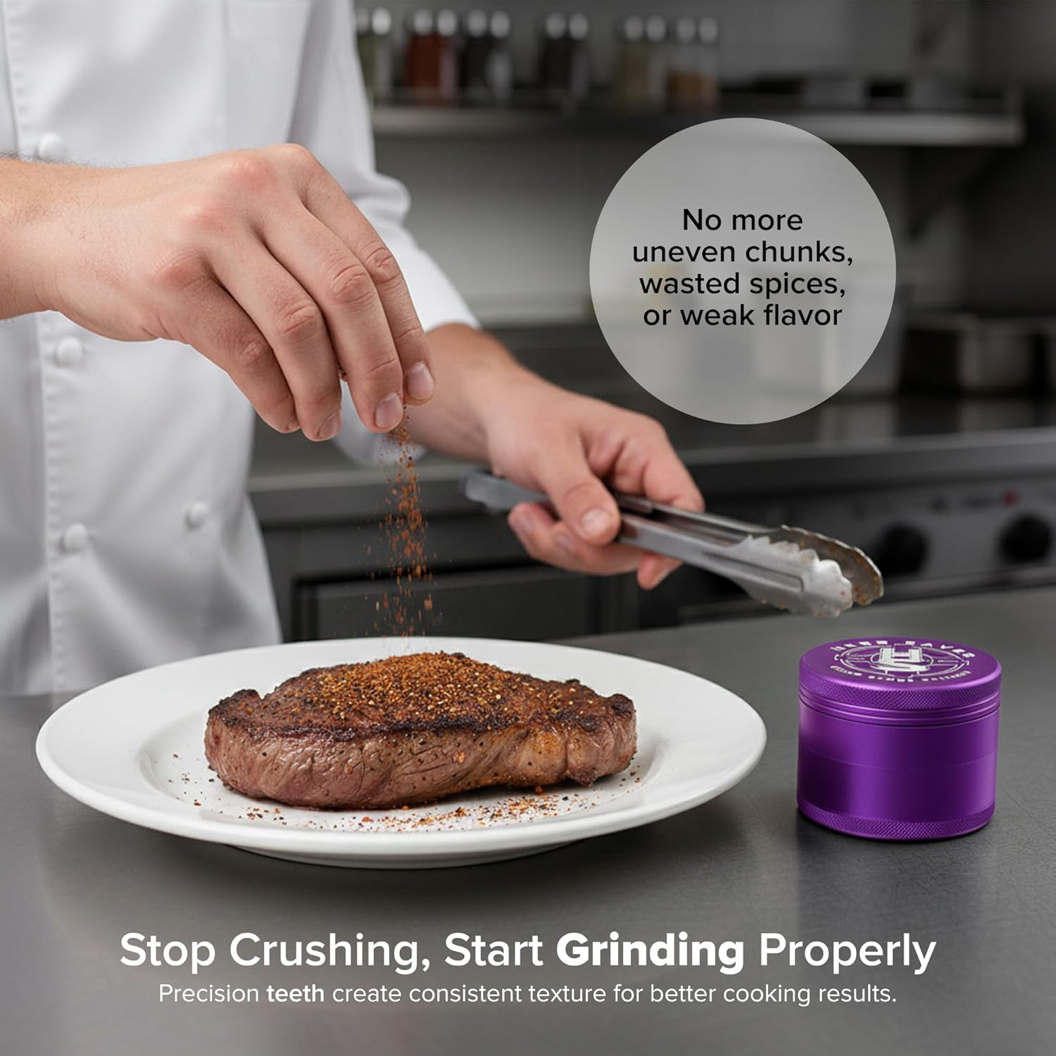 HerbSaver 2.5 Inch Aluminum Spice Grinder – Manual Kitchen Grinder with Sharp Teeth, Magnetic Lid, Matte Finish for Pepper, Salt and Seasonings (Purple)