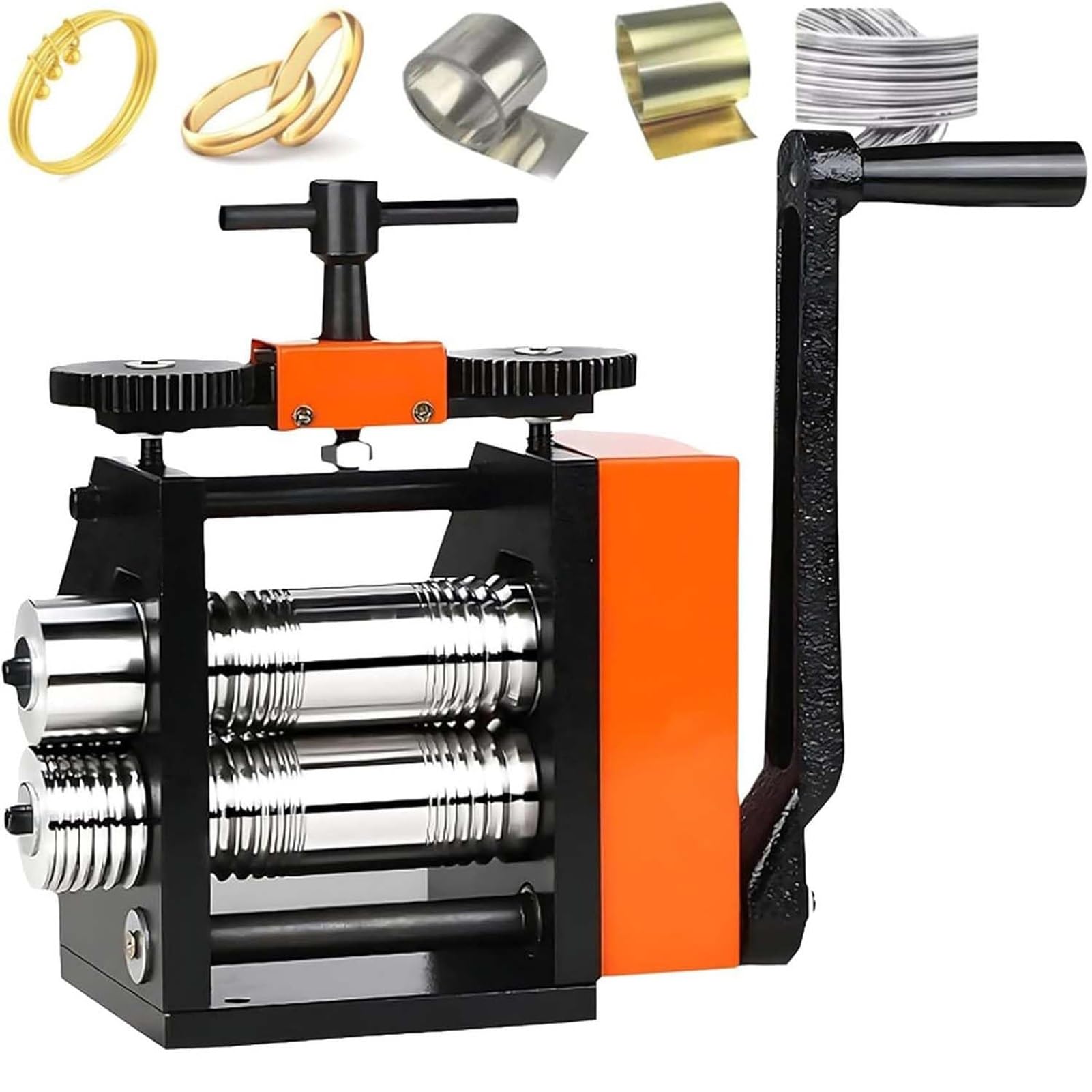 Handkurbel-Rollmühle für Schmuckherstellung, robustes Metalldehnen und Formen, präzise Dickenkontrolle, Blech, quadratisch, rund, halbrund