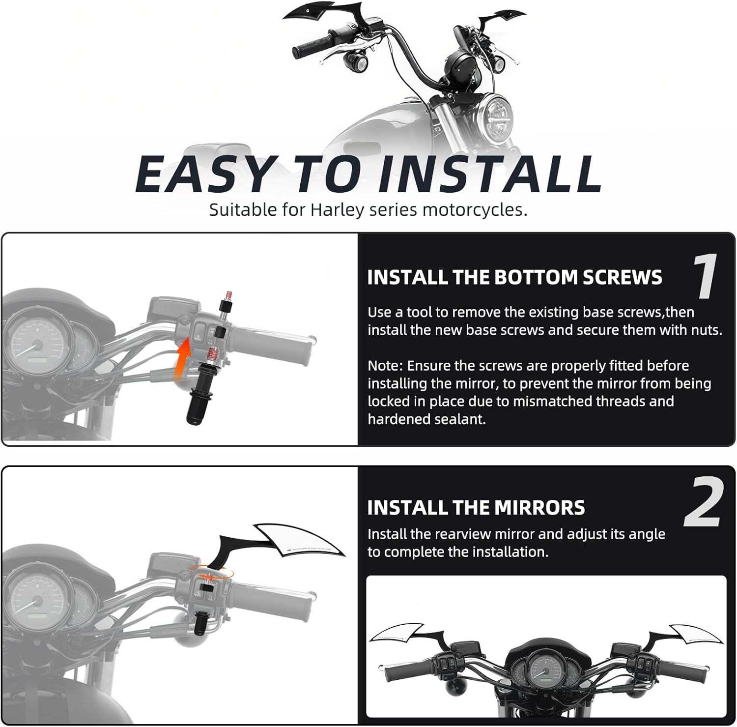 Motorcycle Mirrors for Handlebars, Black Adjustable Motorcycle Rearview Mirrors Compatible with Harley Touring Softail Sportster Dyna Electra Street Road Glide Road King 1982-2025