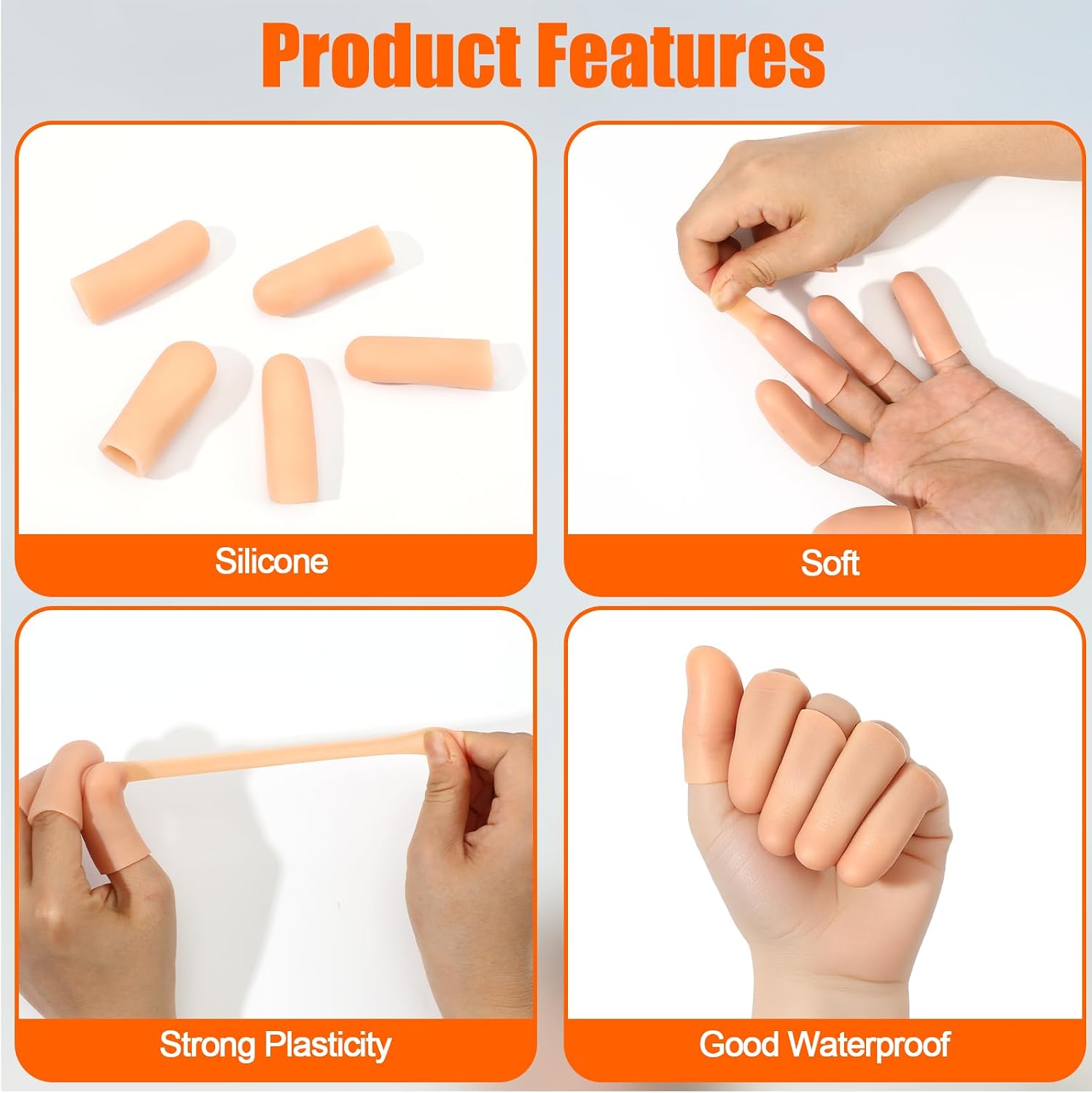 30 PCS Gel Finger Cots, 2 Size Gel Finger Protectors Reusable Thumb Protector Soft Fingers Covers Silicone Fingertips Protection Fingertip Bandages for Fingers Pain Relief, Nude